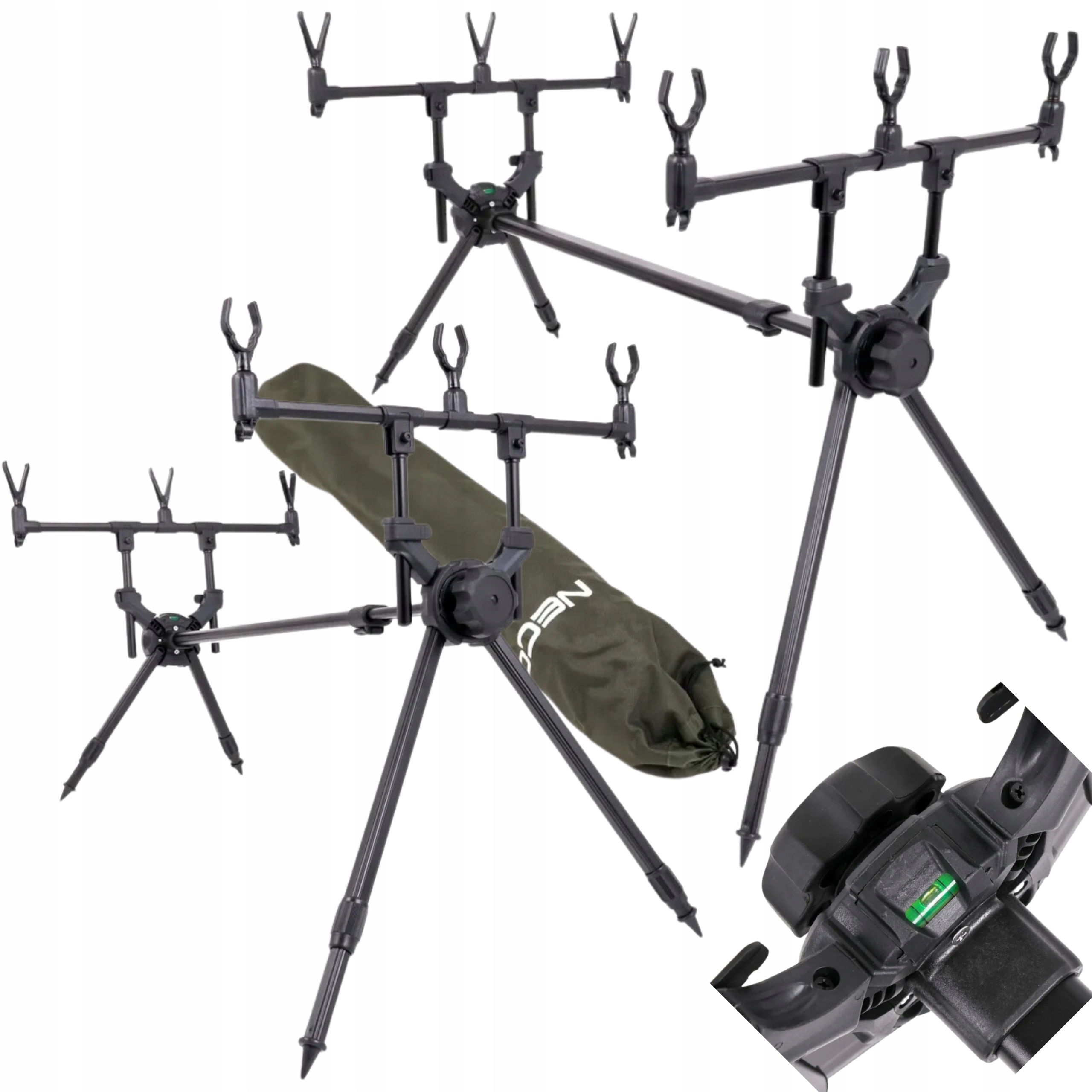 Rod Pod Neco na 3 Wędki – Lekki, Regulowany Stojak Karpiowy z Poziomicą