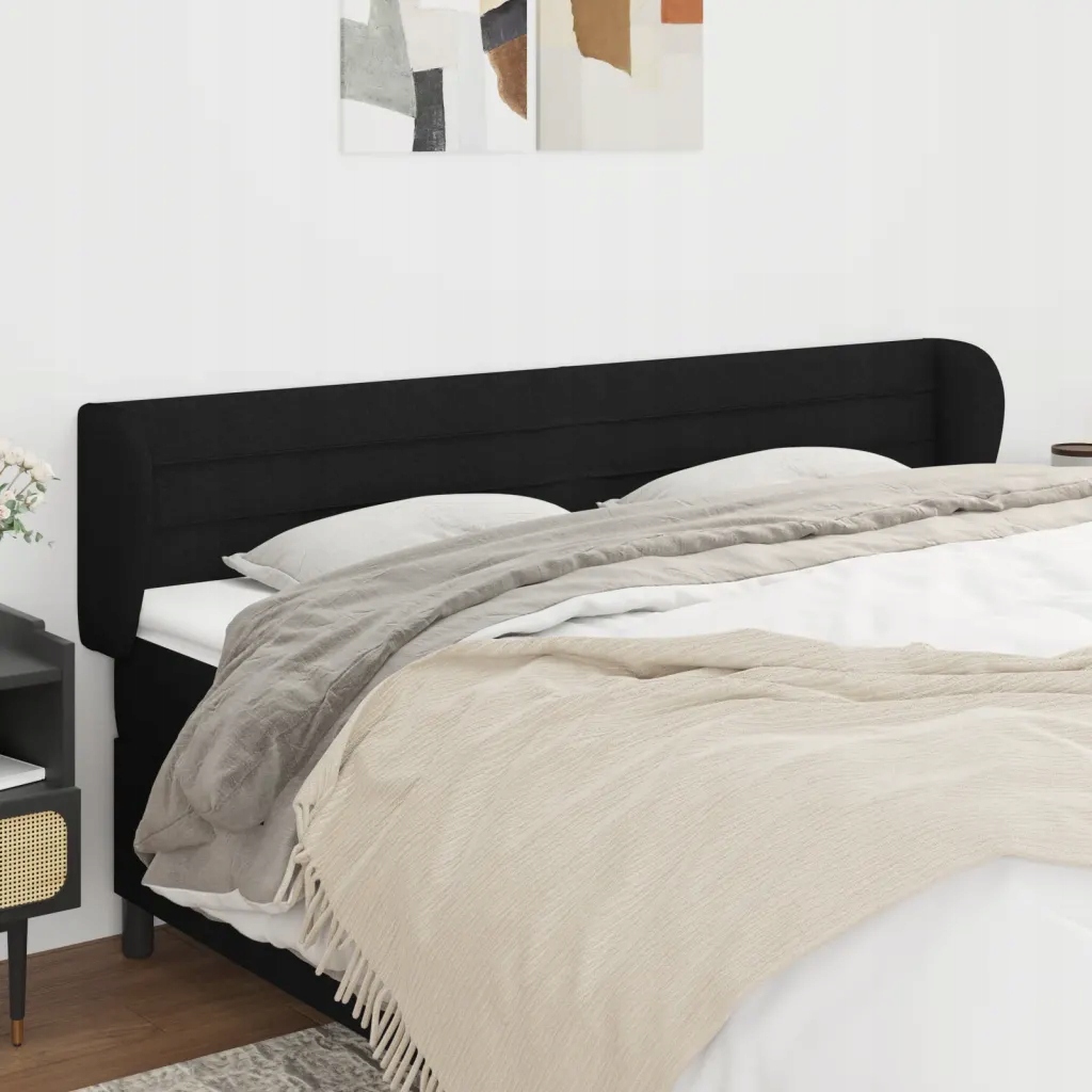 Čelo postele typu ušák černé 203x23x78/88 cm textil Černý 3117308