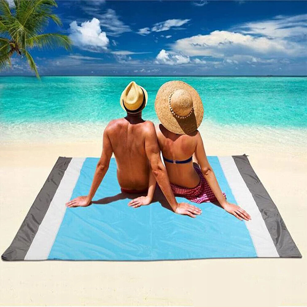 MATA PLAŻOWY, ODPORNY NA PIASEK, DUŻY KOC PIKNIKOWY, DLA 4-7 DOROSŁYCH Kolor dominujący odcienie niebieskiego