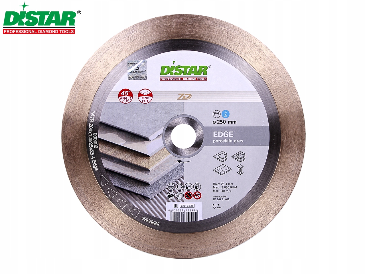 Diamantový kotouč Distar Edge 250 mm, řez 45 stupňů
