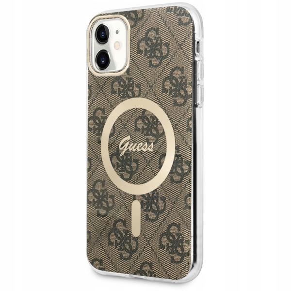 Pouzdro pouzdra obal Guess GUHMN61H4STW pro iPhone 11 hnědé, 4G MagSafe