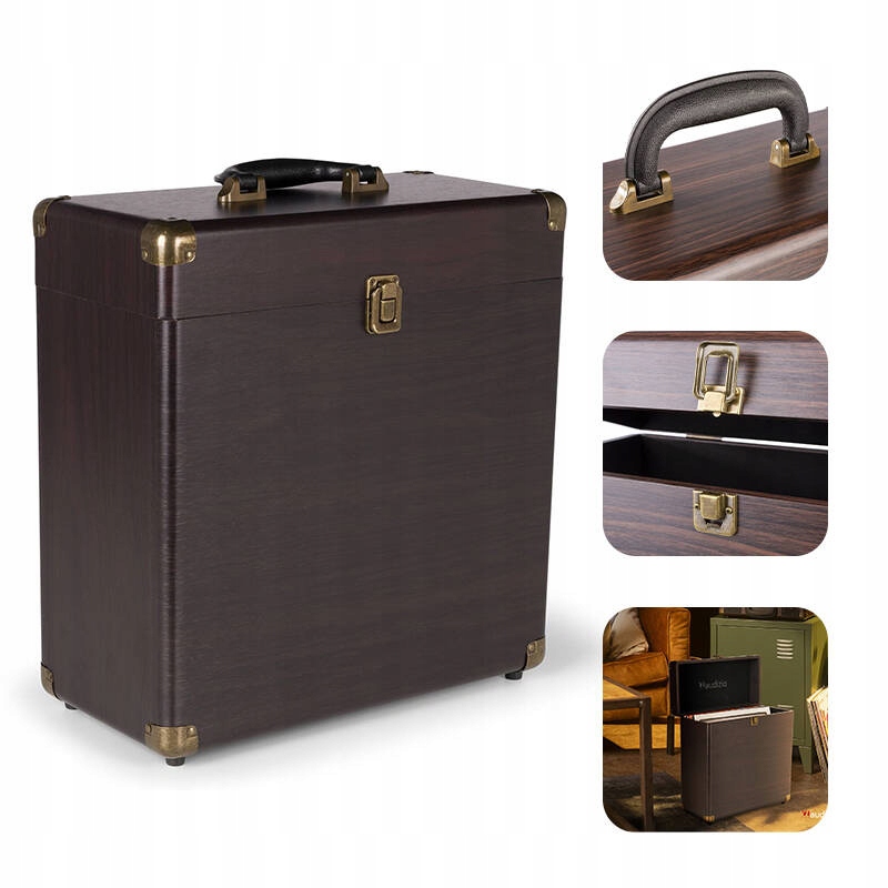 Case futerał na płyty winylowe 30-35szt Audizio ciemne drewno