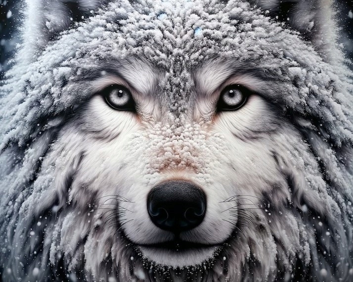 Diamantová výšivka Vlk Bílý Zvíře Portrét Zima Sníh Smečka Velký 60x80cm