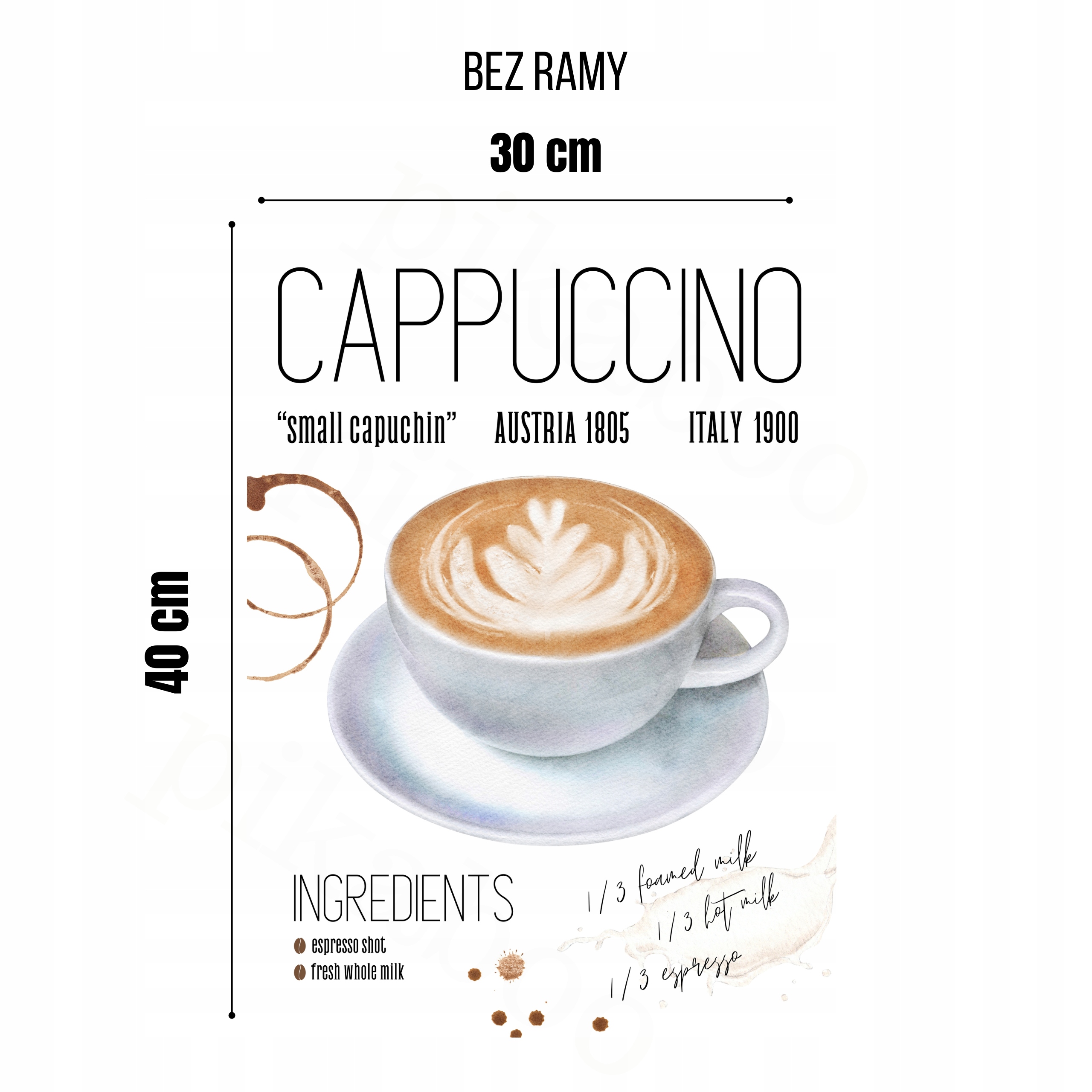 PLAKAT NOWOCZESNY DEKORACJE LOFT OBRAZ DO KUCHNI SALONU CAPPUCCINO 30X40 Format pionowy