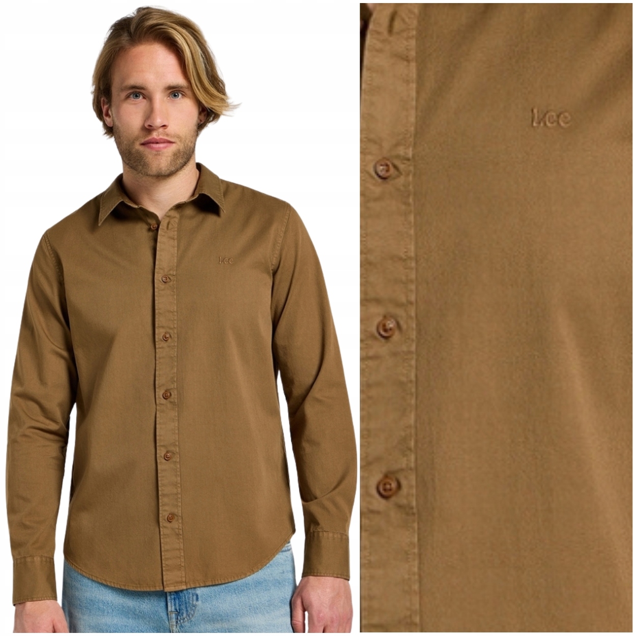 Lee Patch Shirt Buffalo hnědá bavlněná košile s malým logem Regular Fit S