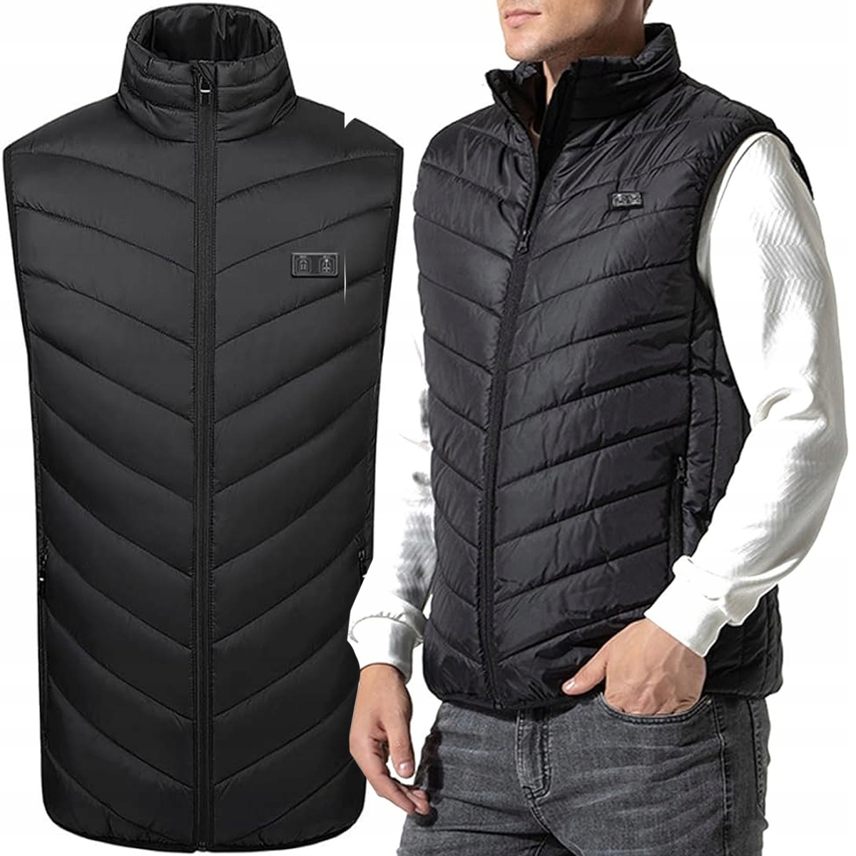 DŁUGA KAMIZELKA PODGRZEWANA na USB ROBOCZA OCIEPLANA DAMSKA MĘSKA PLUS SIZE Kolekcja Heated Vest for Men Women