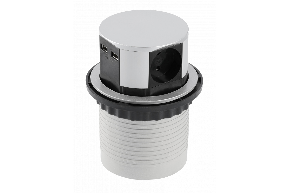 Prodlužovací kabel zapuštěná zásuvka Comfort 3x230V 2xUSB 2,4A hliník