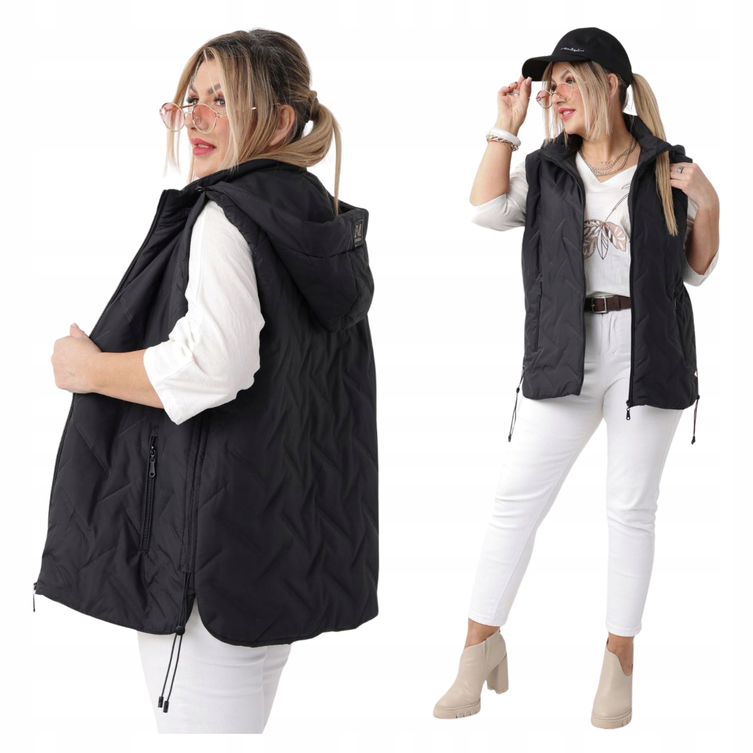 Kamizelka Pikowana Bezrękawnik Damski Z Kapturem Duże Rozmiary Przejściowa