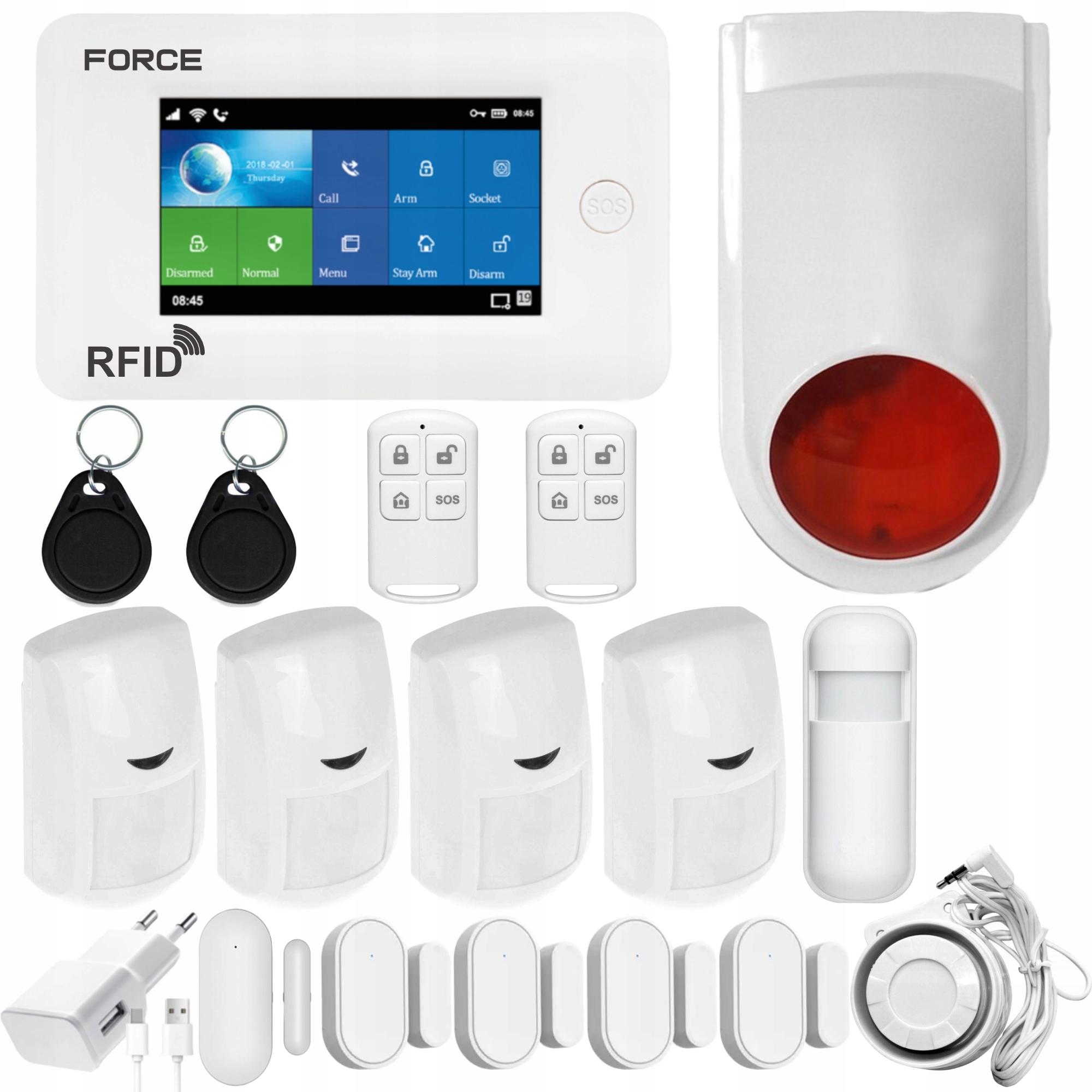 Force Bezdrátový Gsm WiFi alarm, velký set, Siréna, Polské menu
