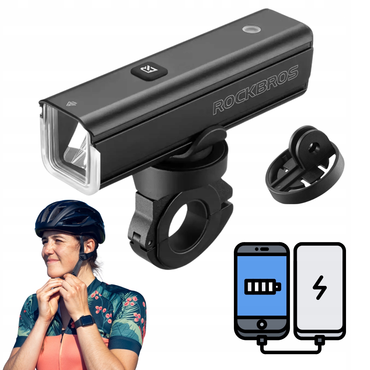 Aluminiowa lampka rowerowa 1500lm Smart przednia Rockbros RHL1500 przód Led