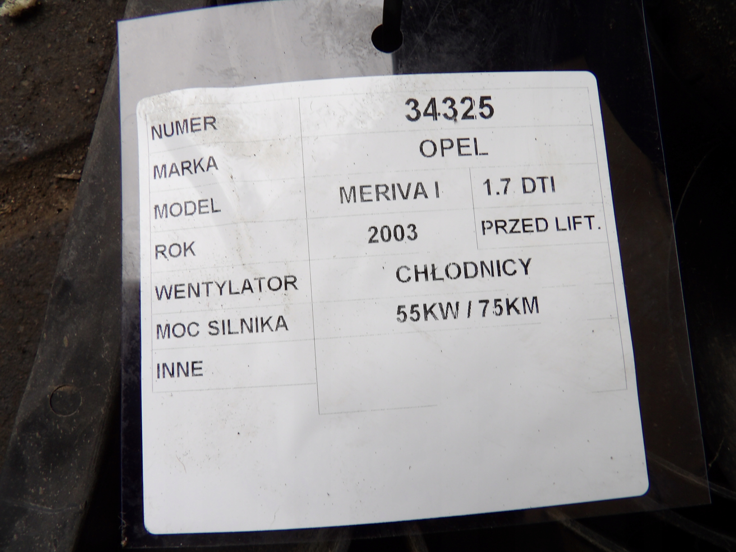 Opel Meriva e Ventola radiatore 1,7DTI 52401246