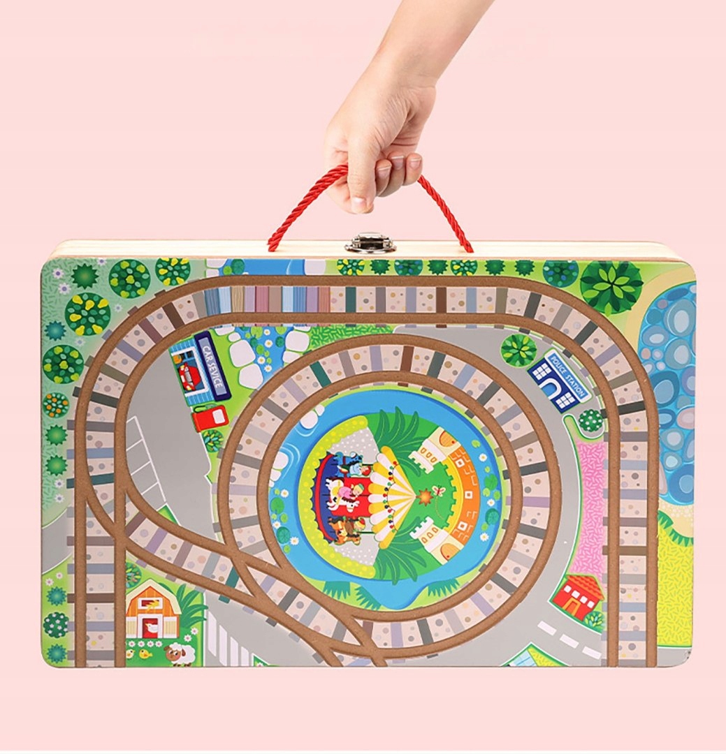 OGROMNA DREWNIANA KOLEJKA ELEKTRYCZNA TORY POCIĄG PLANSZA KLOCKI MIASTO Materiał drewno plastik