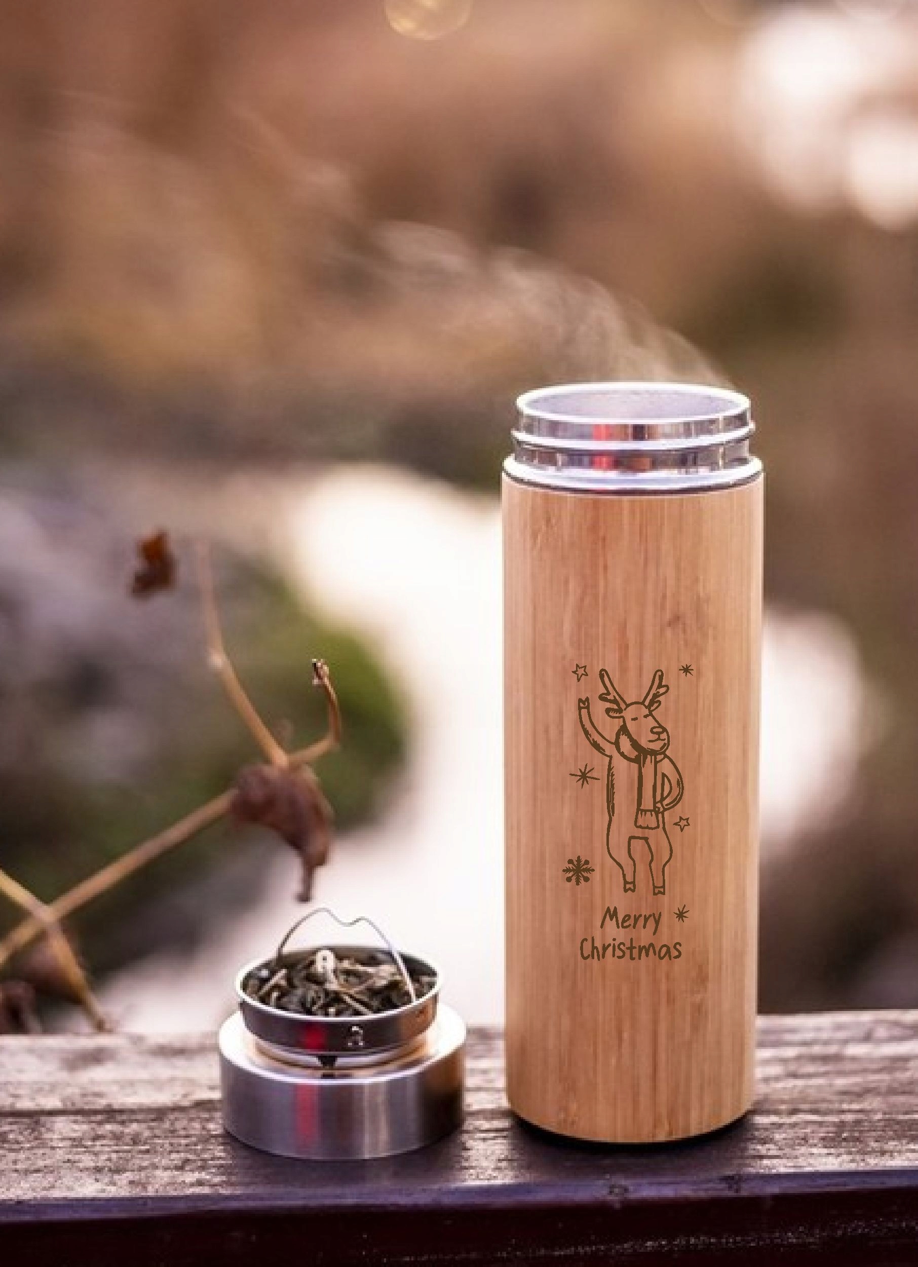 Termos bambusowy na prezent święta grawer Marka inna