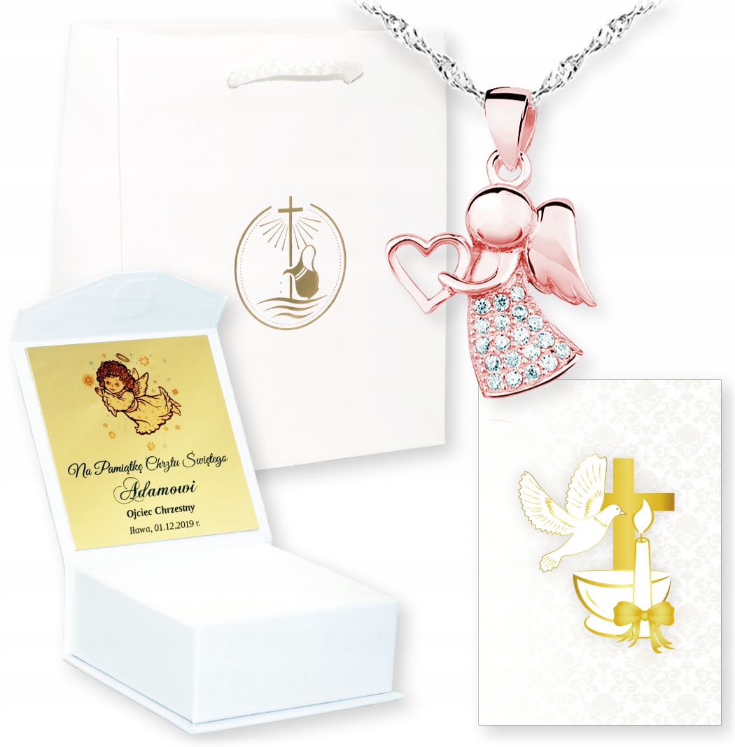 PAMIĄTKA CHRZTU CHRZEST ŚWIĘTY ANIOŁEK ANIOŁ STRÓŻ Długość całkowita 45 cm