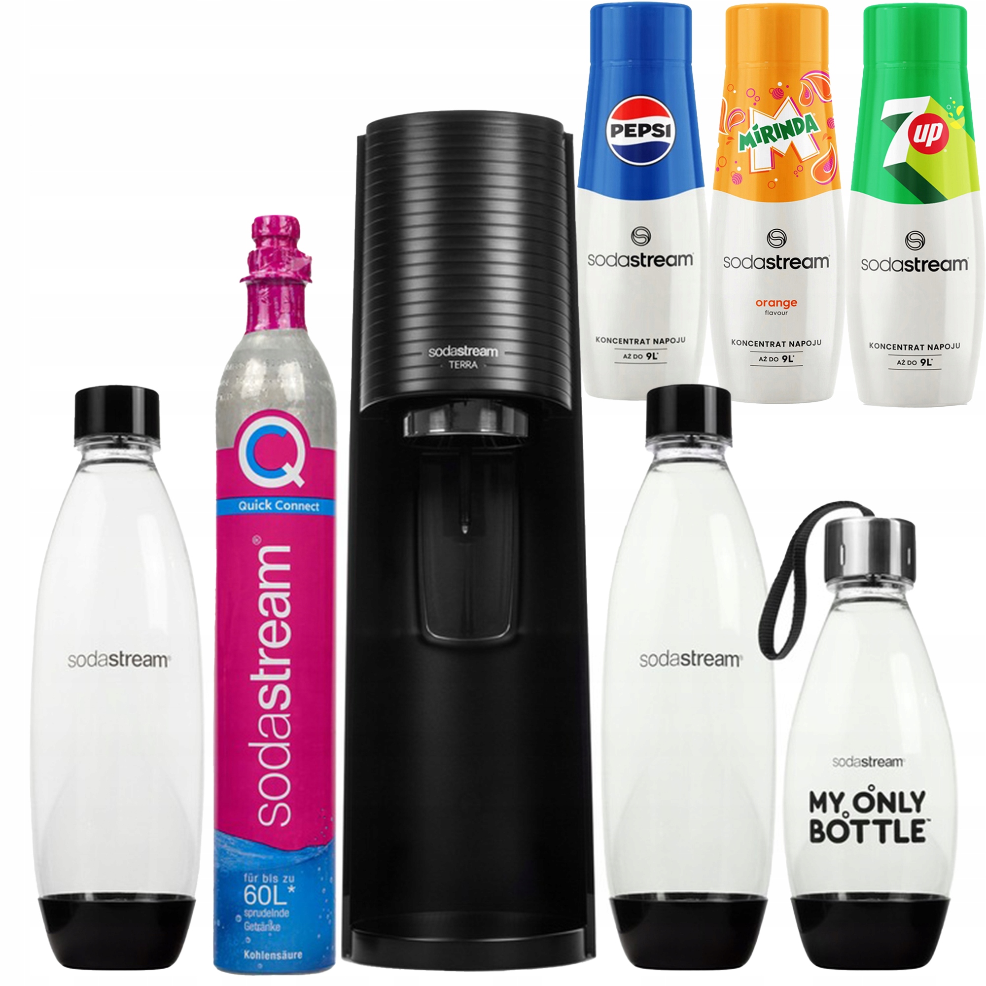 Výrobník sody Sodastream Terra černý, 3 lahve 3 sirupy