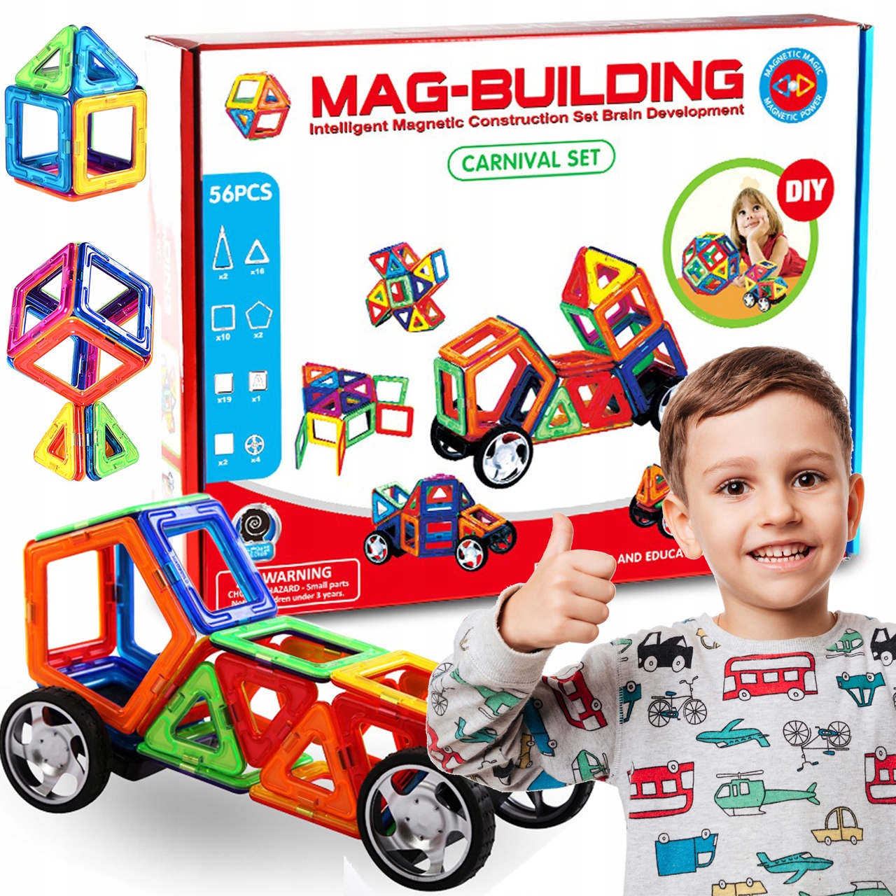 

Klocki magnetyczne konstrukcyjne edukacyjne 56 el.