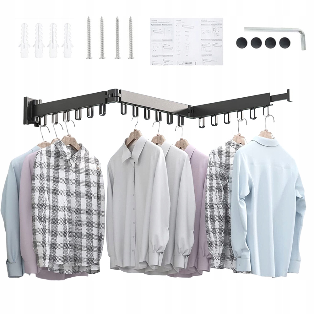 Levně Výsuvný Věšák Na Oblečení, Přikrývky, 3 Skládací Sekce, Černá Hliníková Barva