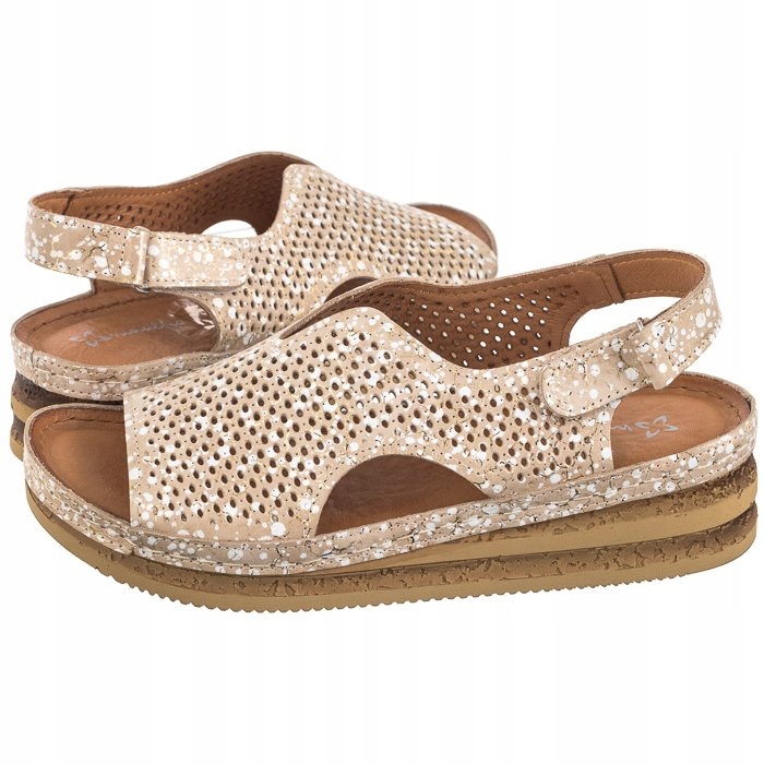 Boty Kožené sandály na klínku Dámské Maciejka Zlaté L4494-25