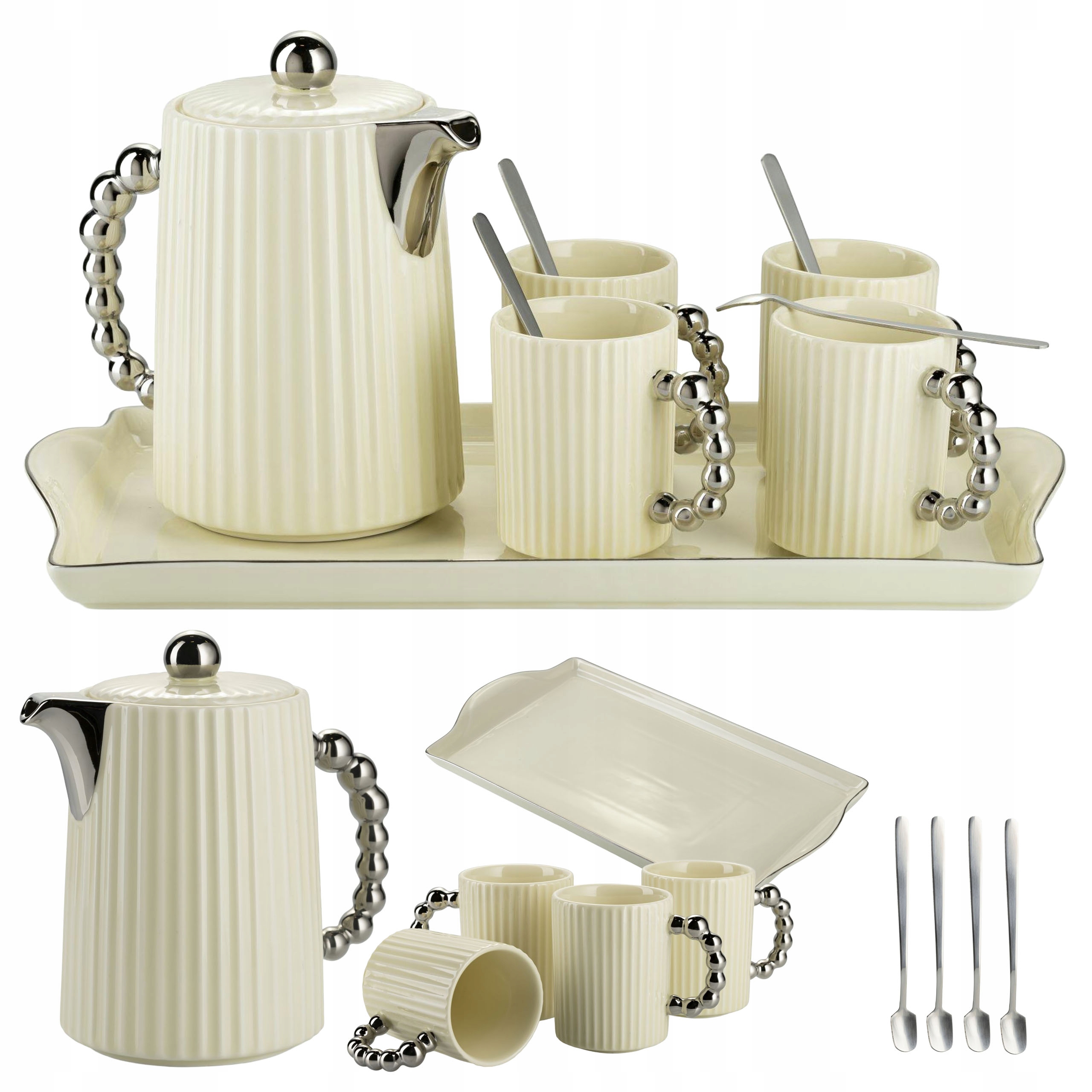 Kávová a čajová souprava Luca Cream 10 dílů pro 4 osoby Glam stříbrná