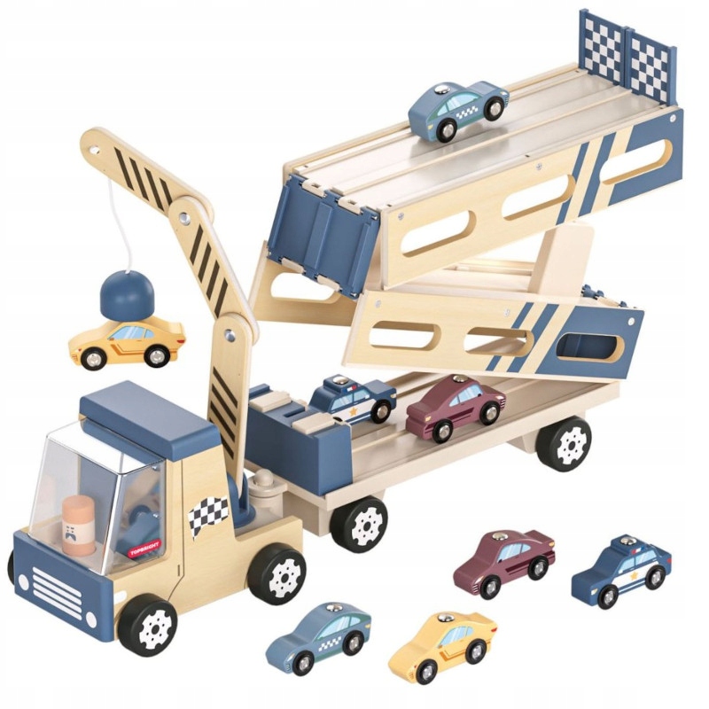 Topbright Velká Dřevěná Laweta transportér aut a závodní dráha 2v1