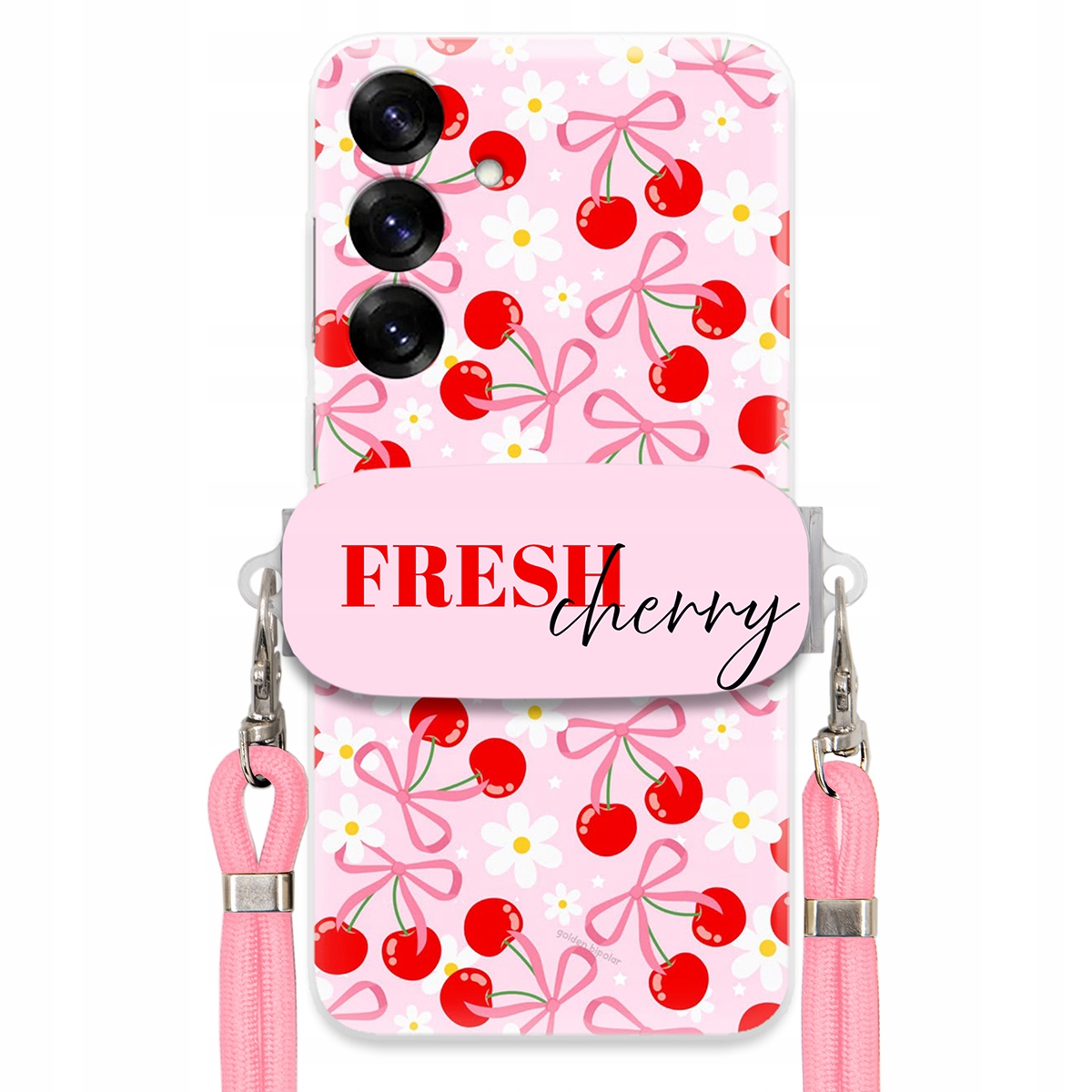 Pouzdro pro Samsung S25 Case Držák Šňůrka Růžová Cherry Třešničky Mašličky