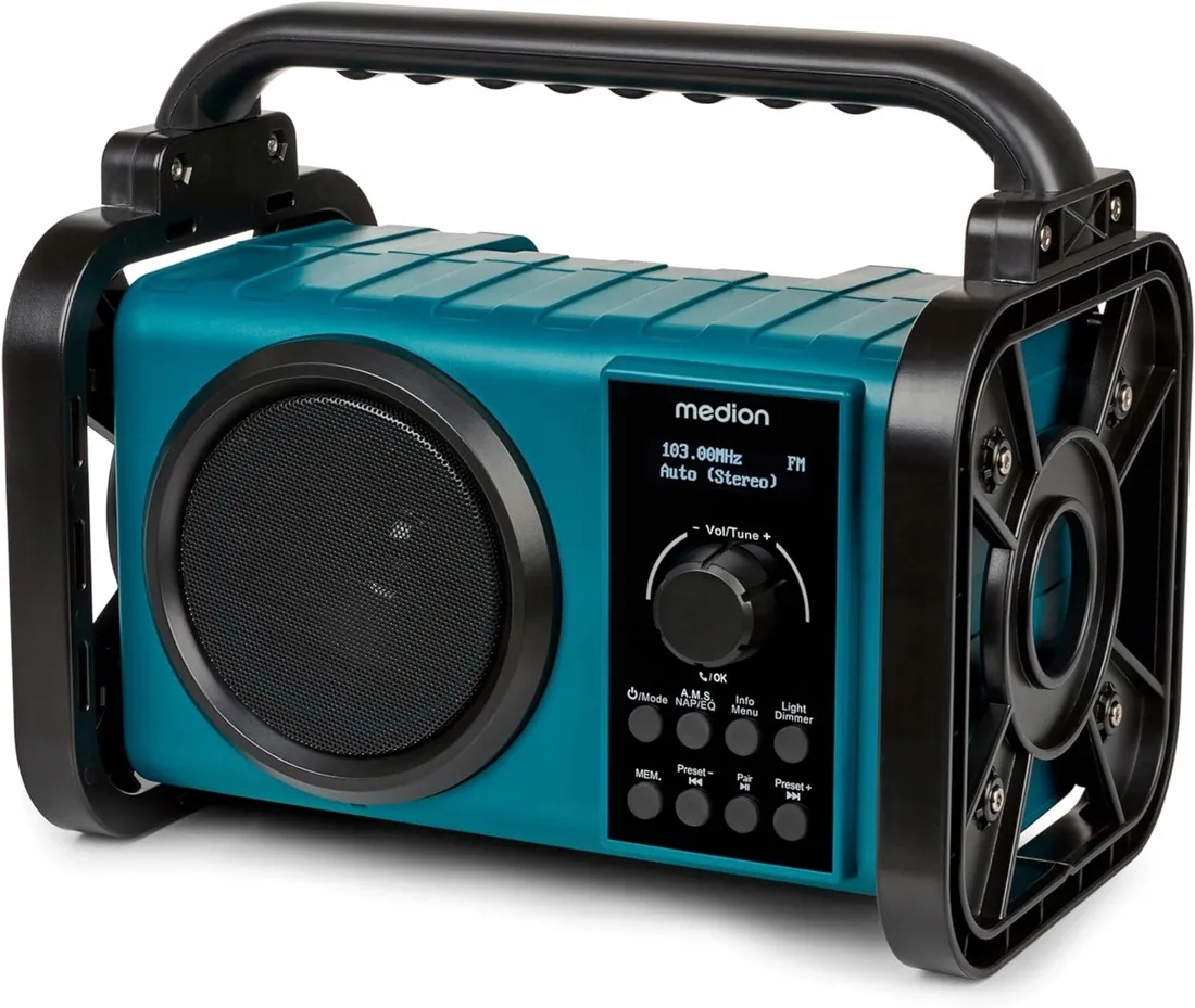 Výkonné Stavební Rádio Dab+ Bluetooth Am/fm Mw/ukw LCD 30 Stanic Led Světlo