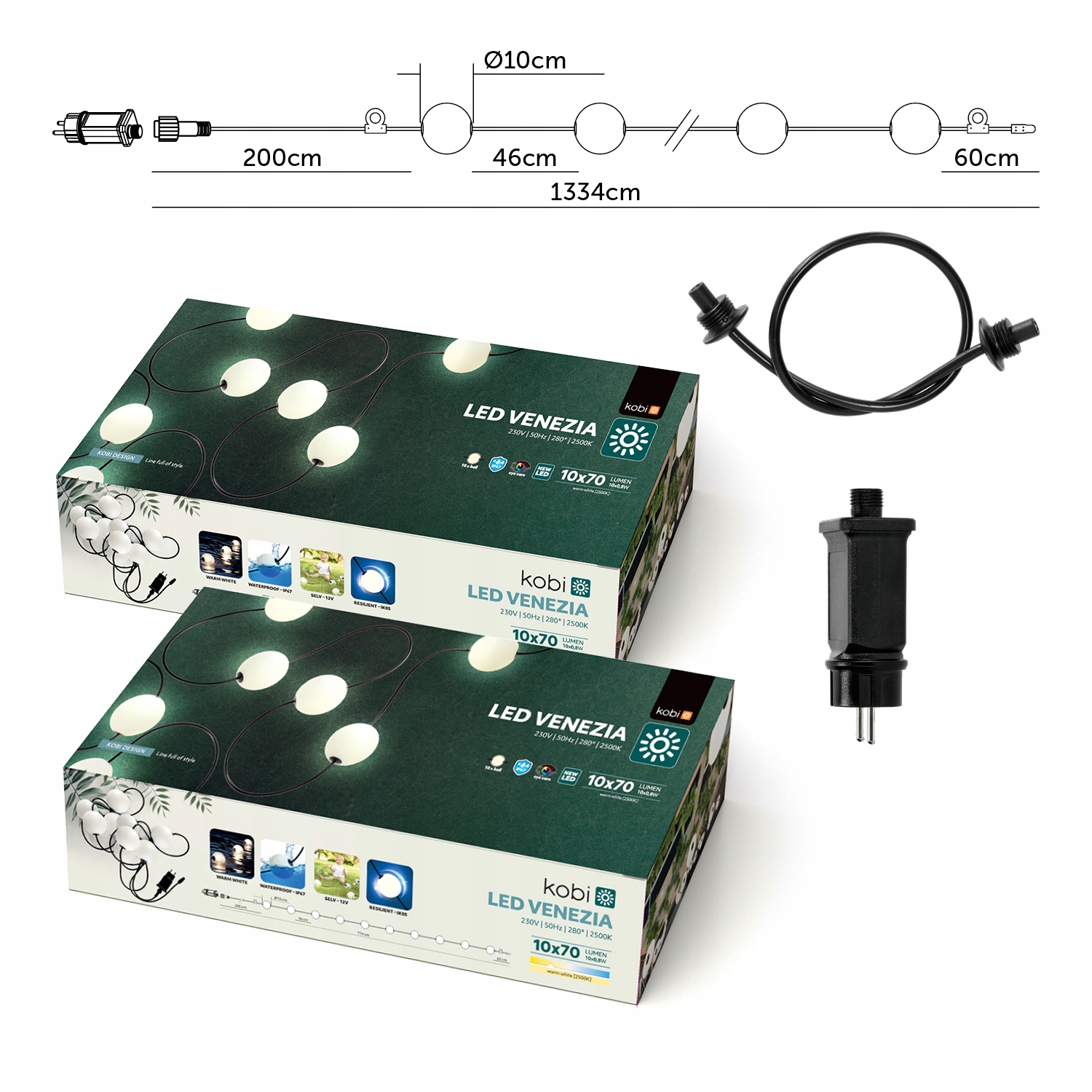 2x Zahradní girlanda Venezia Led 10 kuliček voděodolná Teplá Barva pro zahradu