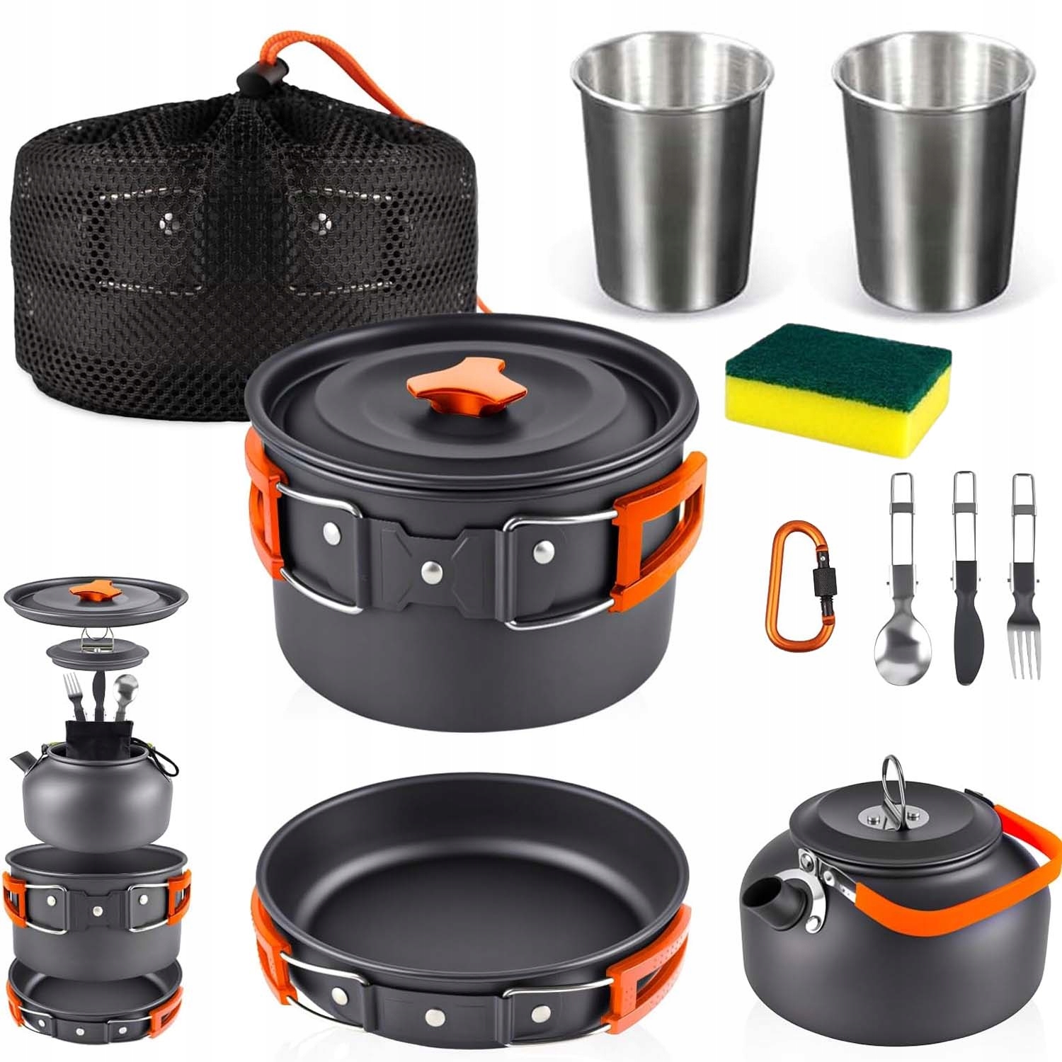 Turistické Nádobí Hrnce Příbory Pánev Šálky Konvice Velký Set 12V1