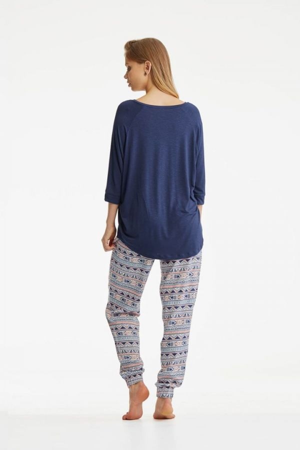 KEY PIŻAMA DAMSKA LHS 830 A8 GRANATOWO-RÓŻOWA S Dekolt inny