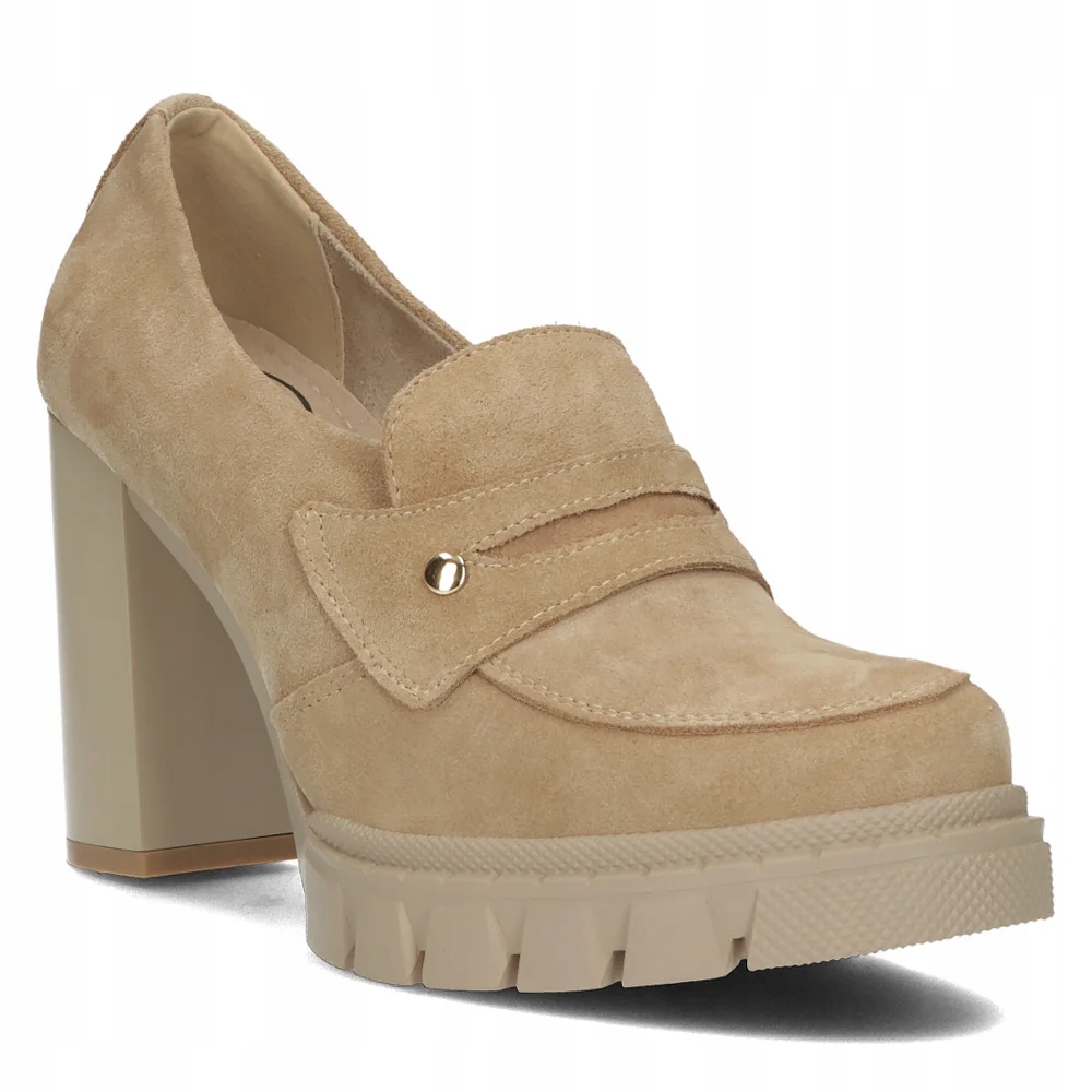 Buty damskie skórzane półbuty na obcasie Filippo beżowe r.40