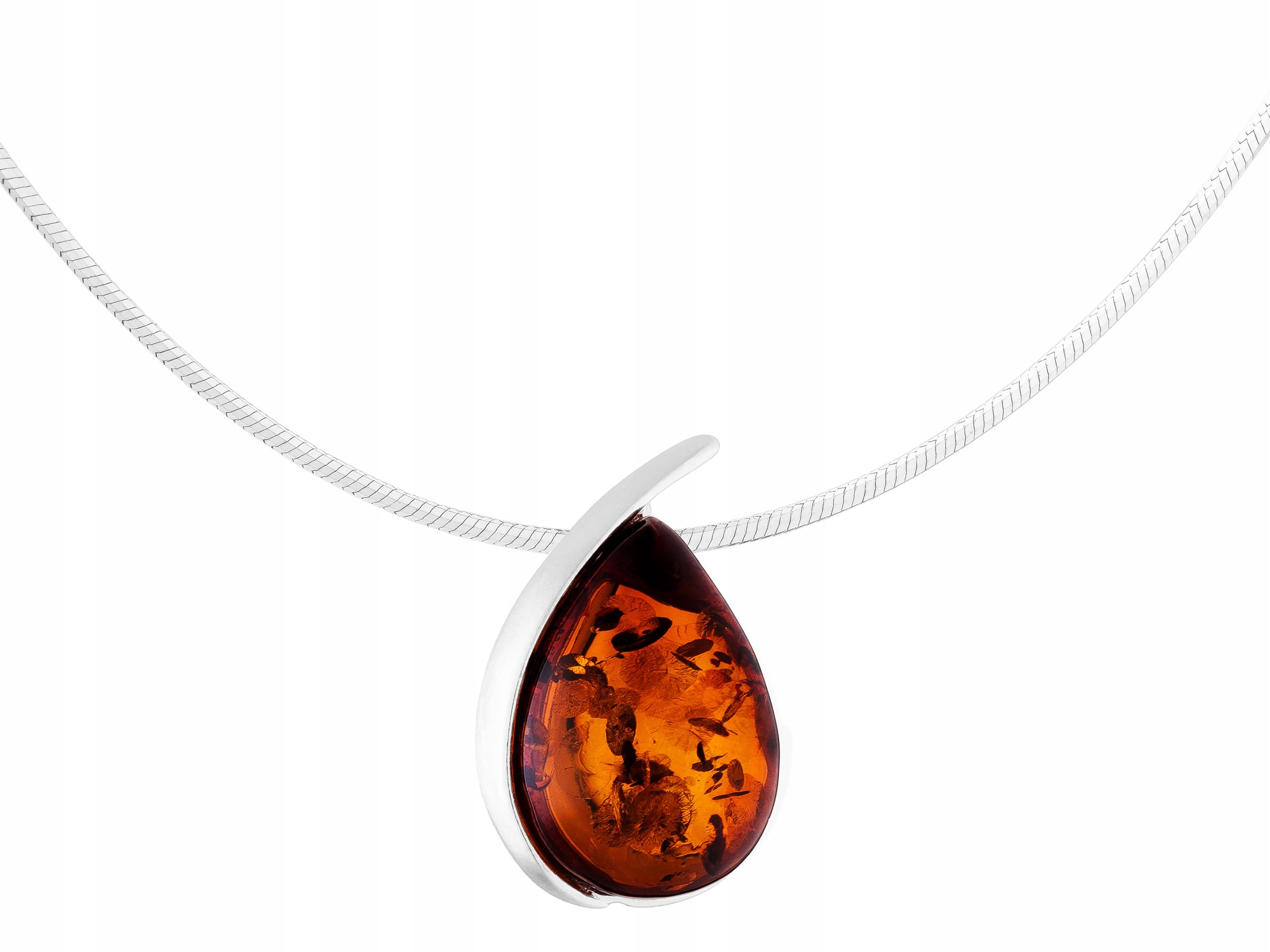 Dlouhý Stříbrný Dámský Náhrdelník Kapka s Jantarem Slza Jantar Provázek 50