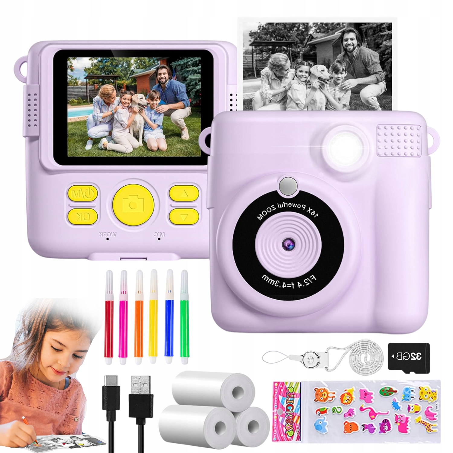 Inteligentní Fotoaparát S Termotiskárnou Pro Děti 32GB 2,4PALCOVÝ Displej