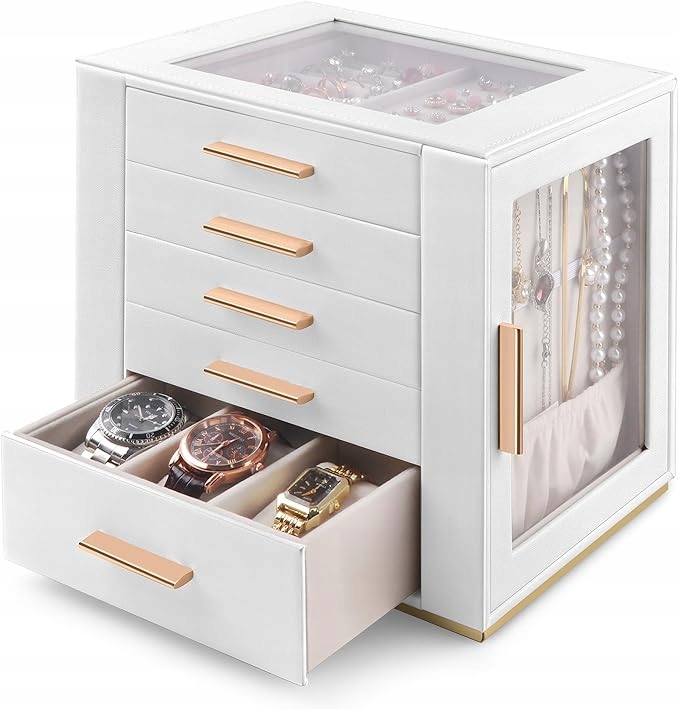 Organizér na šperky Homeanda pro ženy se skleněným víkem 5 zásuvek R1
