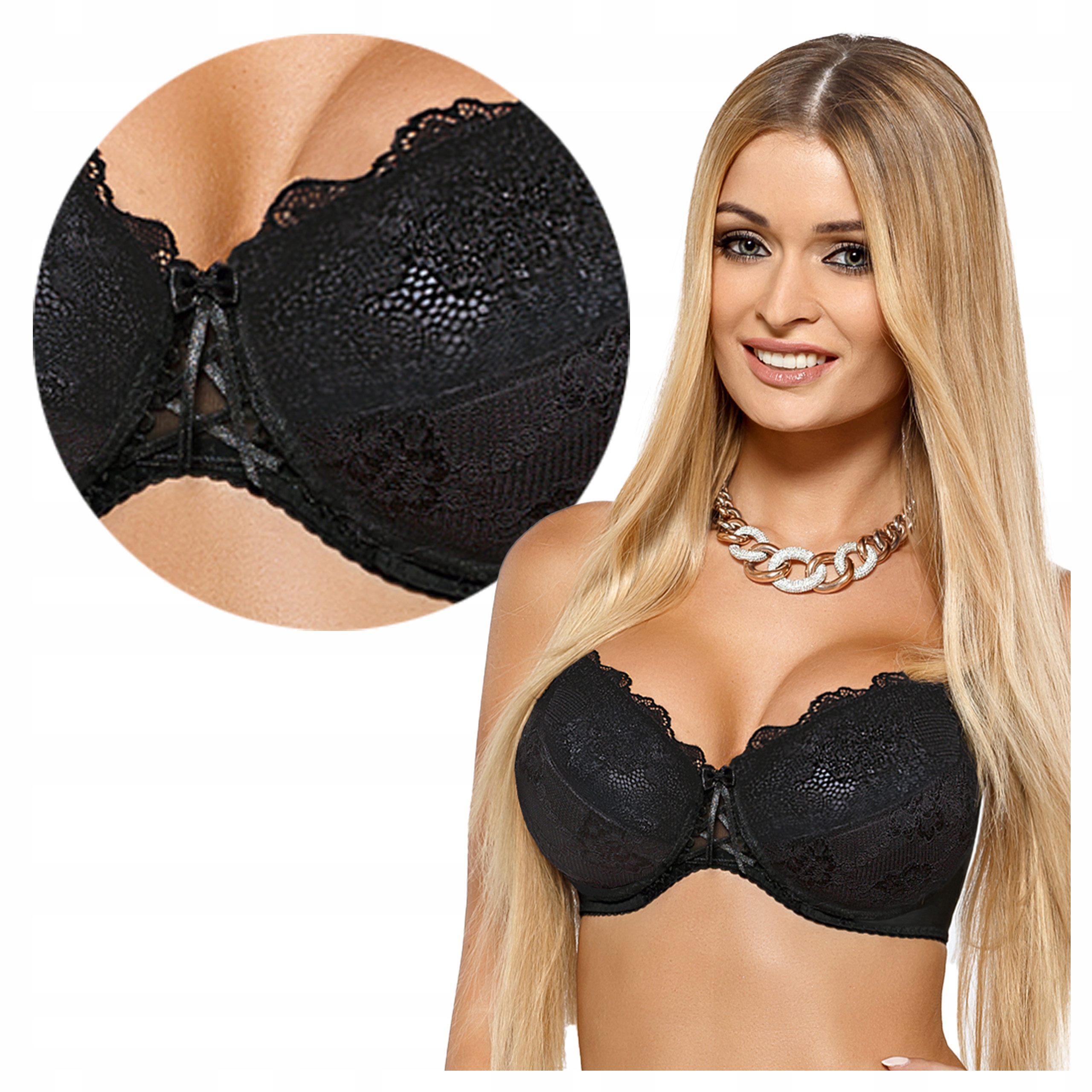 Modelovací podprsenka Vyjímatelná Push Up Krajková Cleo II Černá 80D