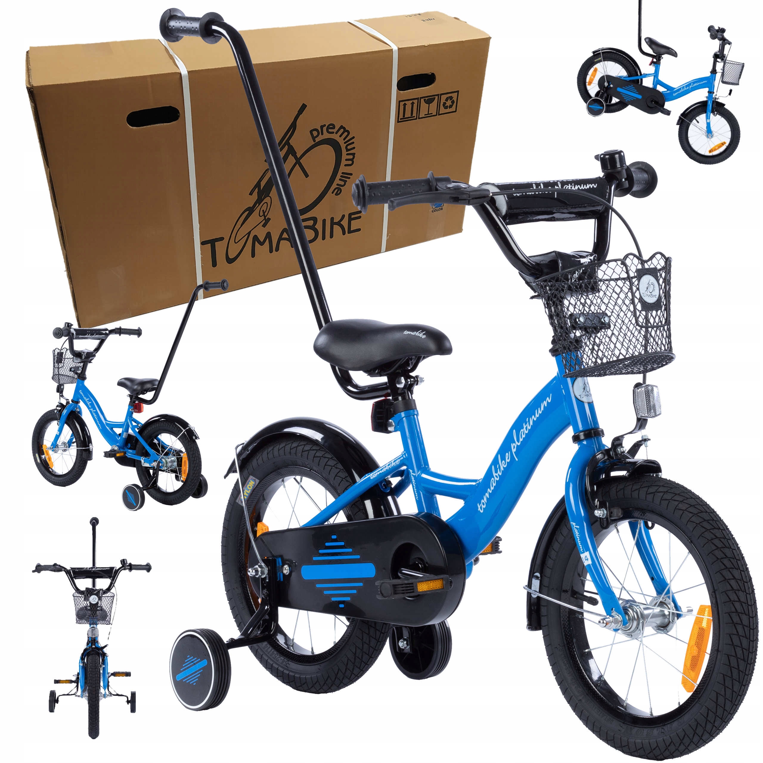 rower rowerek Tomabike 14 cali M koszyk torpedo prowadnik L niebieski 2025