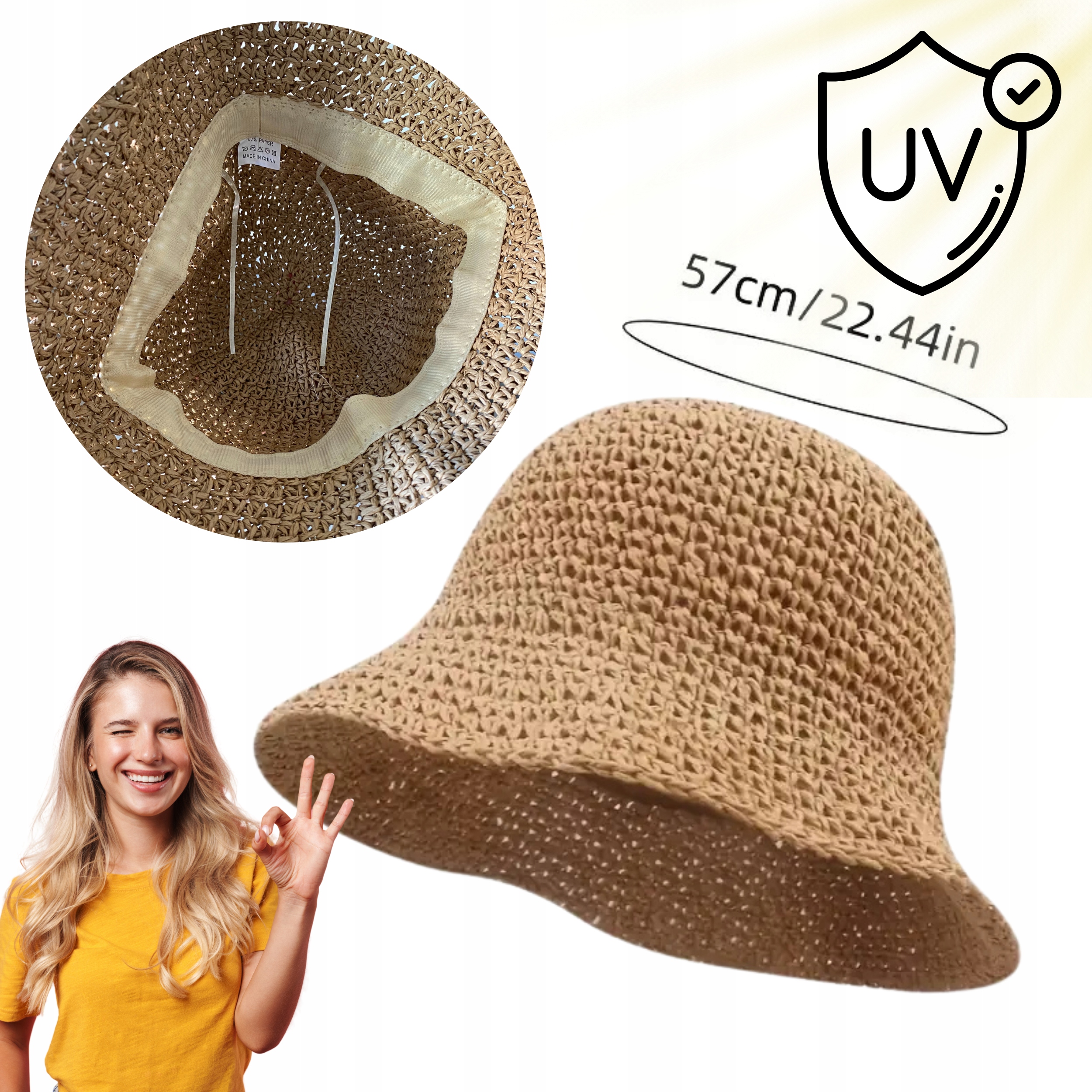 KAPELUSZ PLAŻOWY RYBACKI BUCKET DAMSKI BRĄZOWY CZAPKA PRZECIWSŁONECZNY HAT Płeć kobieta