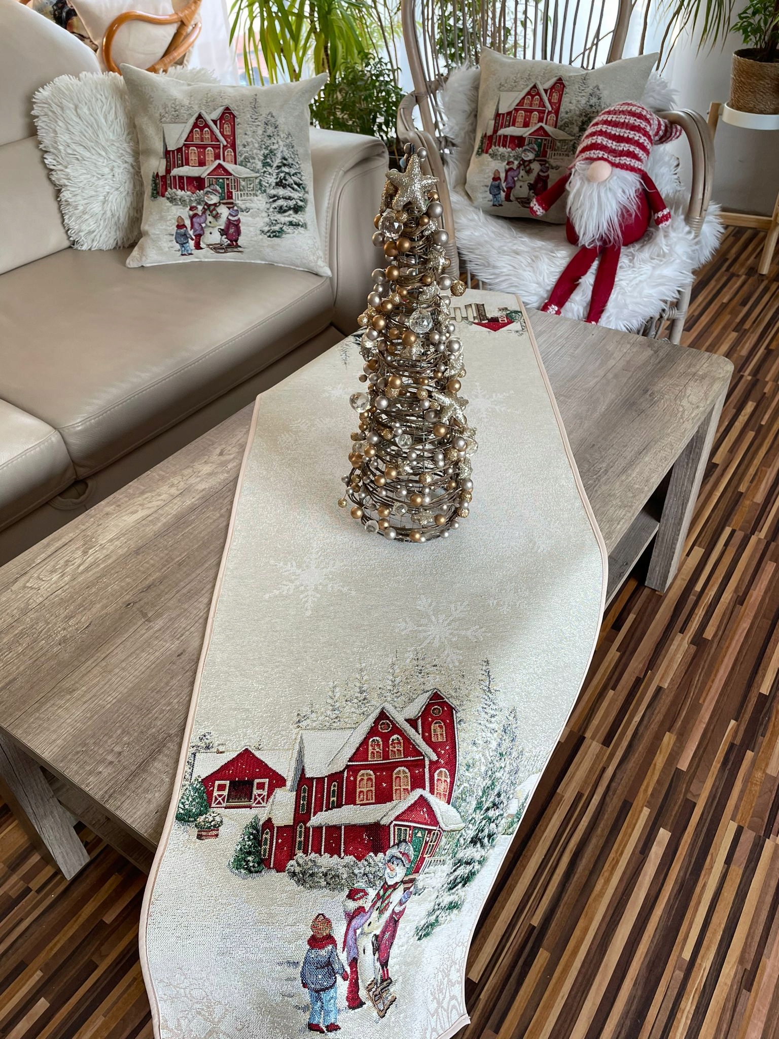 Běhoun se sněhulákem a dětmi 45x140 cm V11