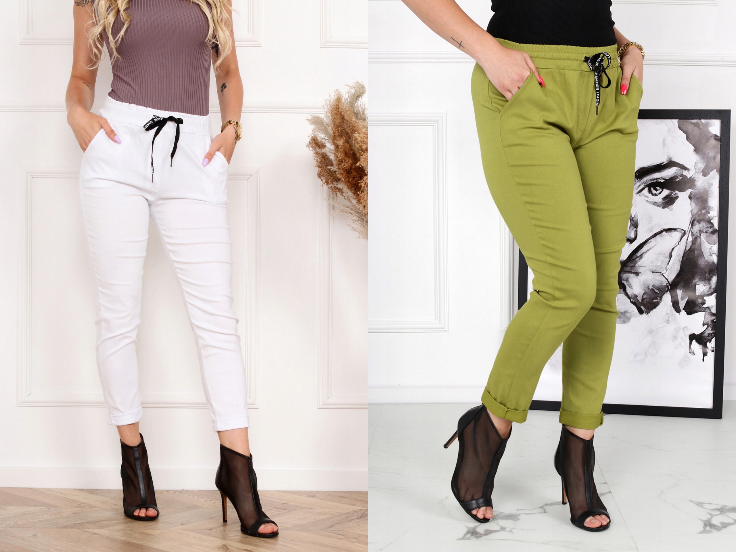 SPODNIE DAMSKIE RURKI CYGARETKI KLASYCZNE MODNE WYGODNE ELASTYCZNE 46 3XL Kolor wielokolorowy