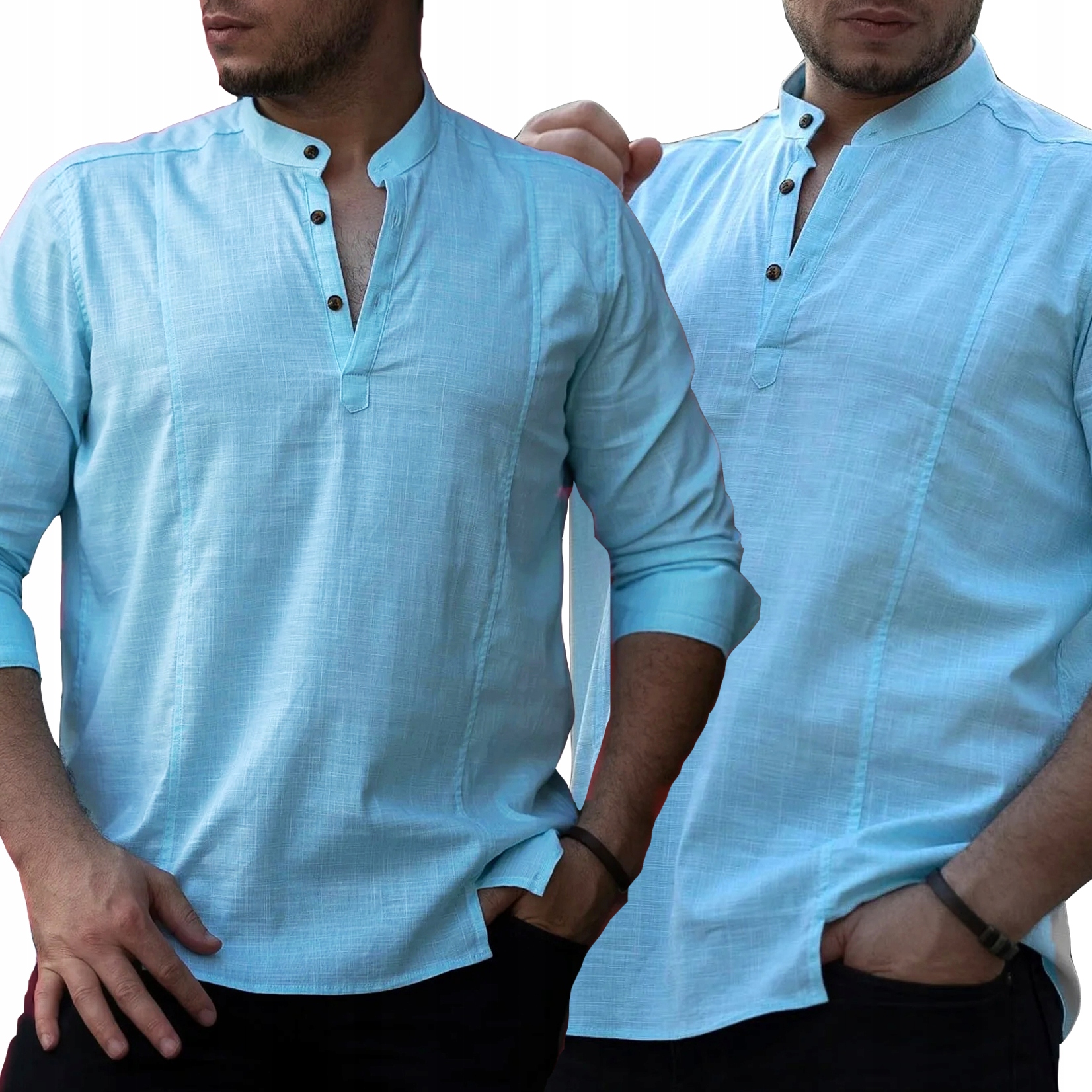 Pánská bavlněná košile Každodenní stojáček Casual Lněná Len