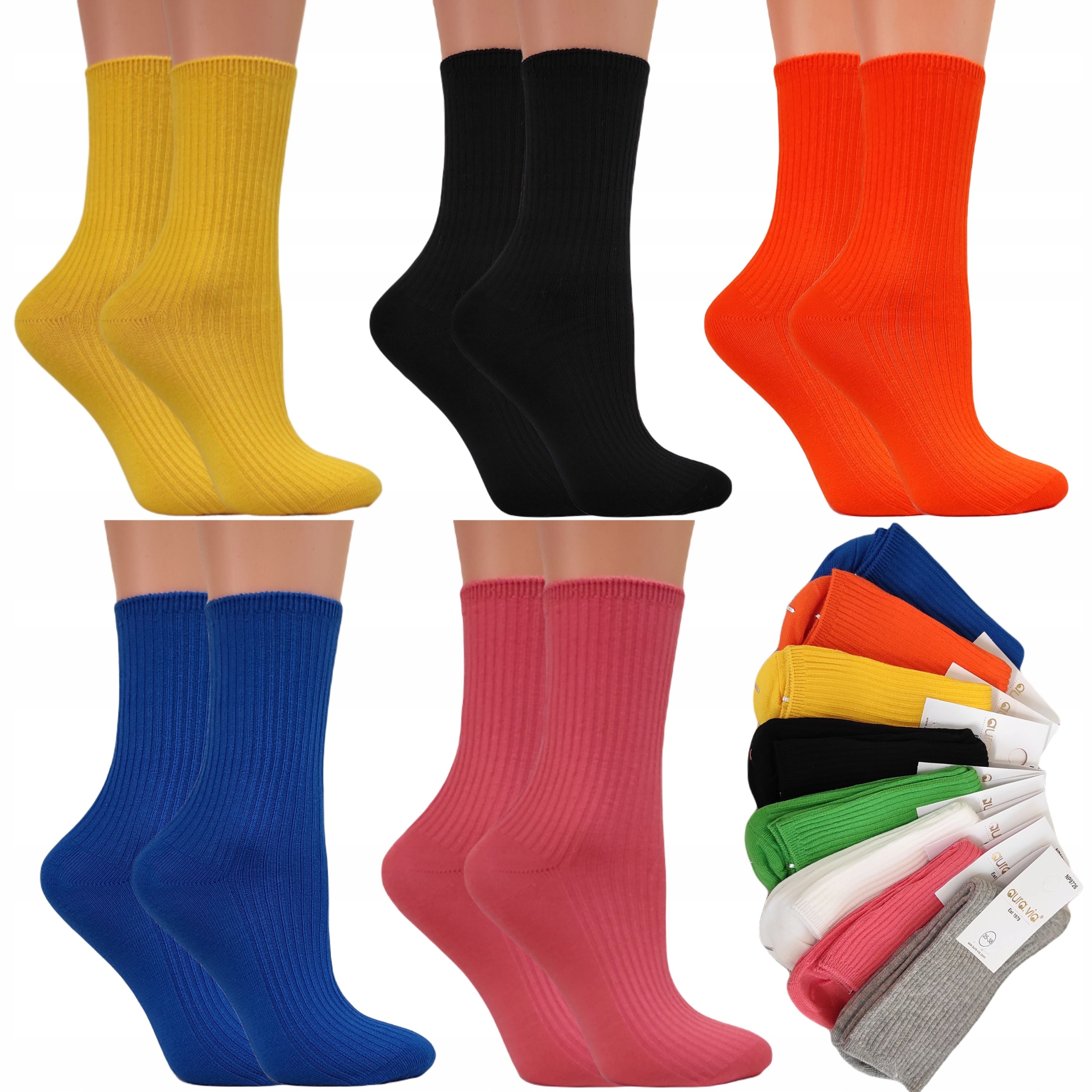 

5 X Skarpety Damskie Bawełniane Skarpetki Kolorowe