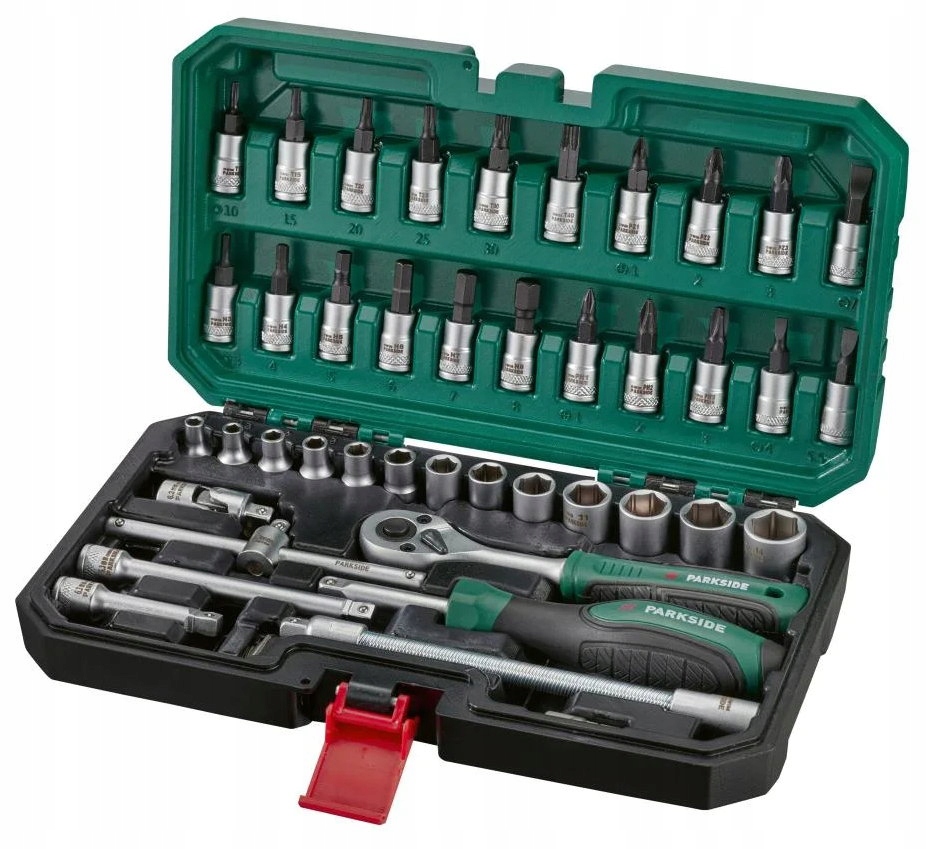 Parkside zestaw narzędzi kluczy nasadowych grzechotka i 46 elementy