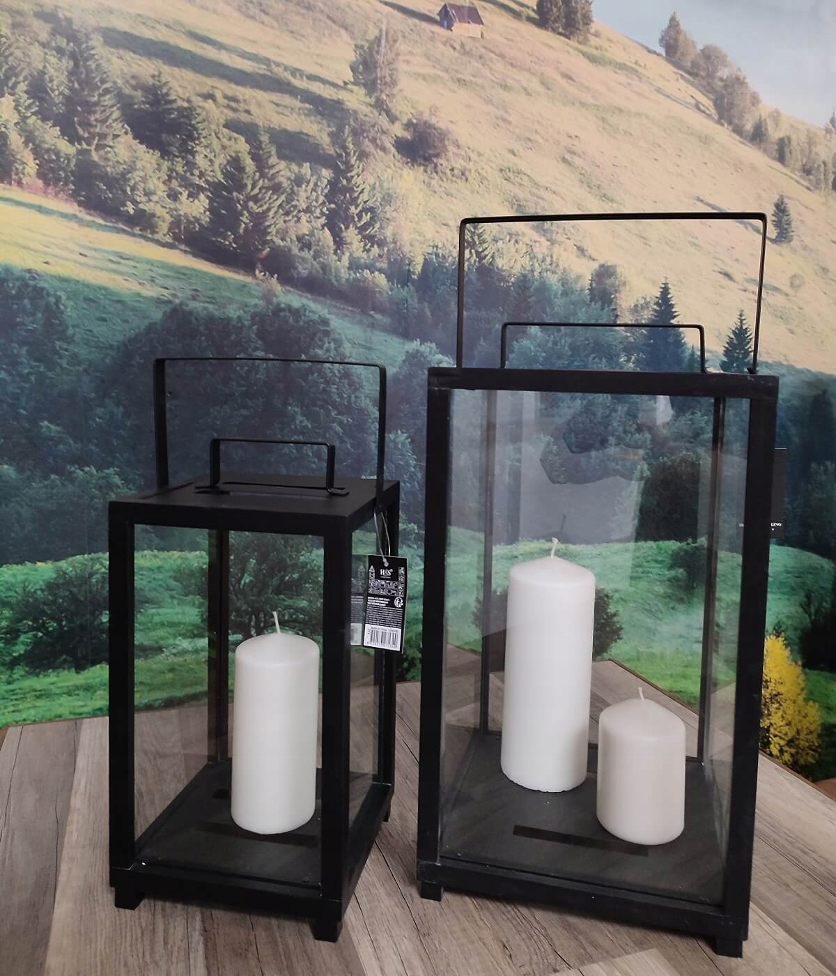 LAMPION zestaw 2 szt. 44 cm i 33 cm czarny metalo Marka inna