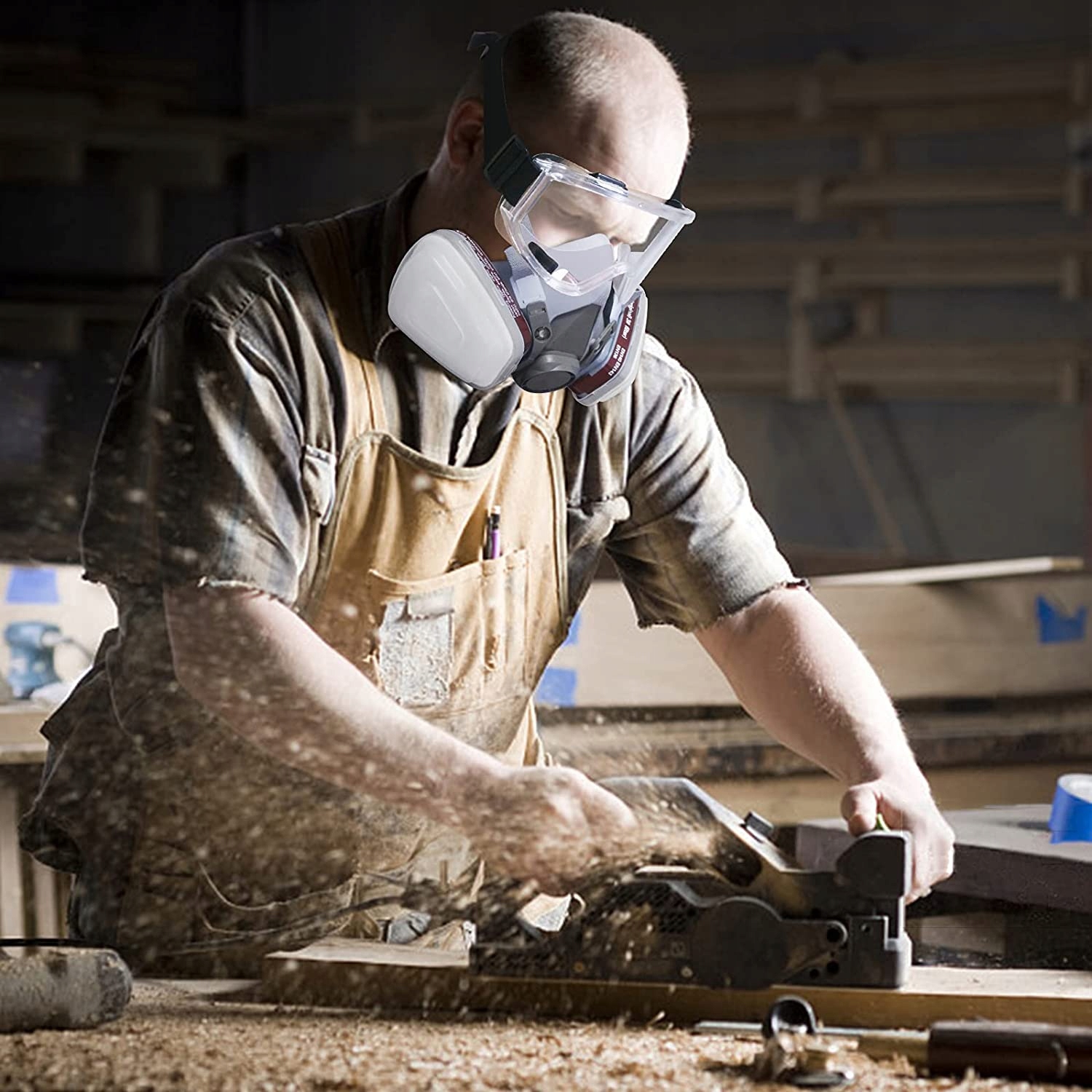 OCHRONA PRZED KURZEM WIELOKROTNEGO UŻYTKU (PÓŁMASKA) Z OKULARAMI, FILTRAMI Kolor dominujący biały