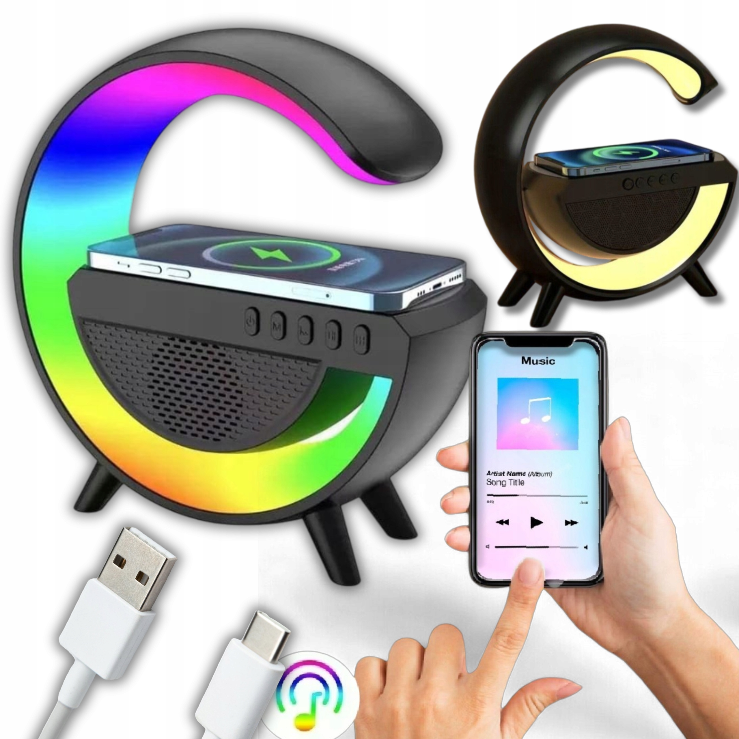 Led Herní Lampa Reproduktor Rgb Indukční Nabíječka Rádio Qi Bluetooth