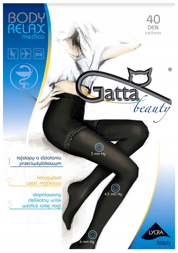 GATTA RAJSTOPY MODELUJĄCE BODY RELAX MEDICA 40 DEN 5-XL NERO Rozmiar 5