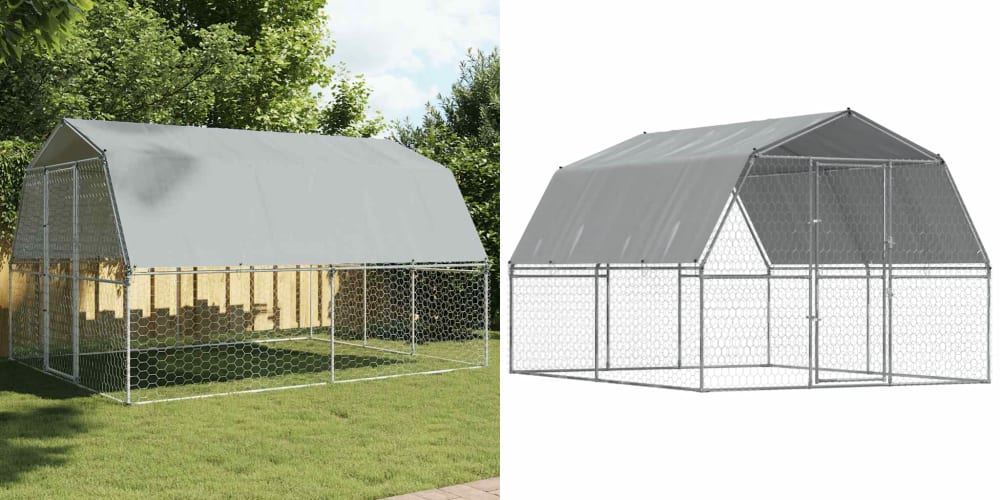 Levně Stříbrná klec pro psa se zastřešením a dveřmi, ocel