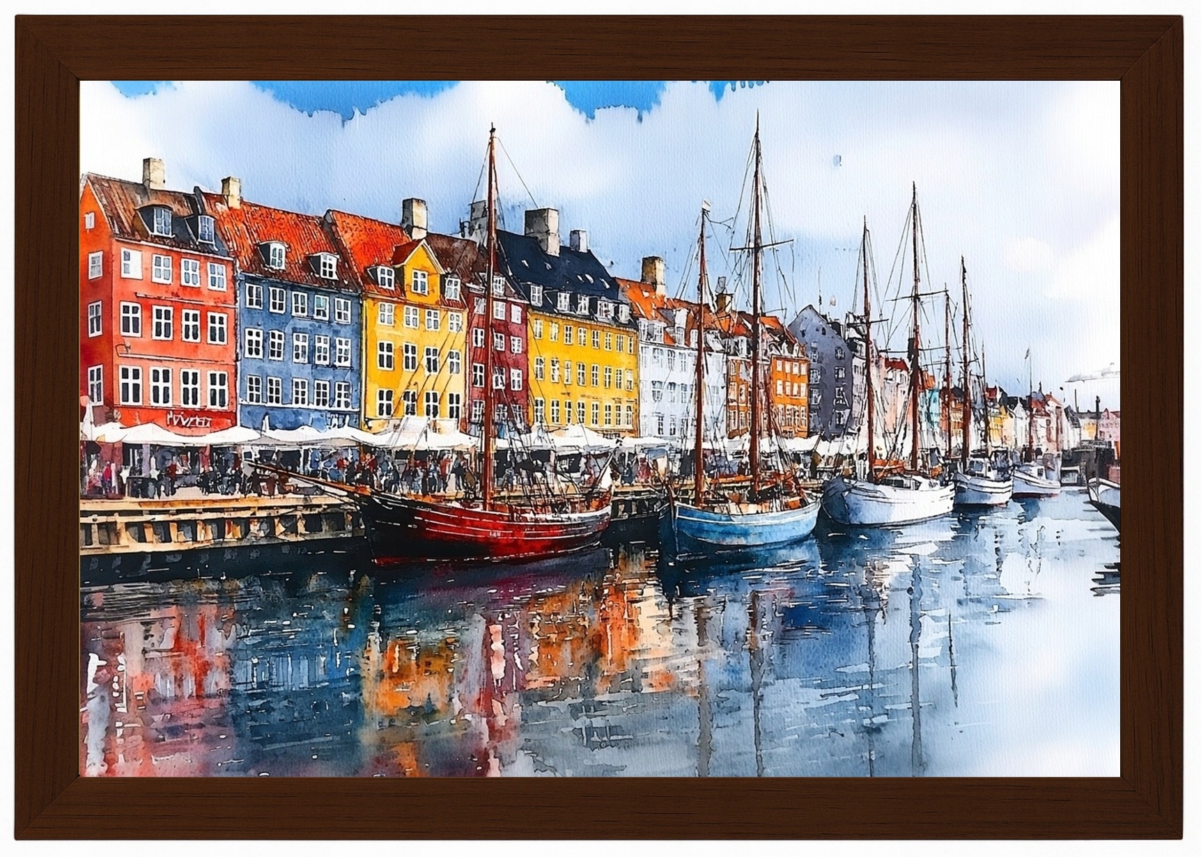 Plakát Rámeček Dřevo Krajina Město Dánsko Kodaň Nyhavn Kanál 93x62