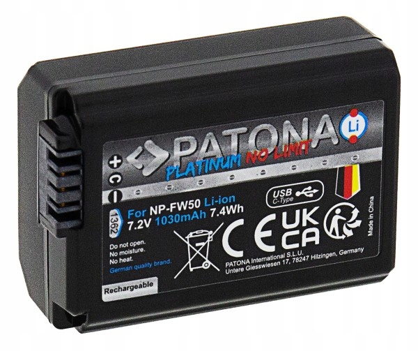 Akumulator Bateria do Sony NP-FW50 NEX3 NEX3C NEX5 NEX5A z wejściem Usb-c