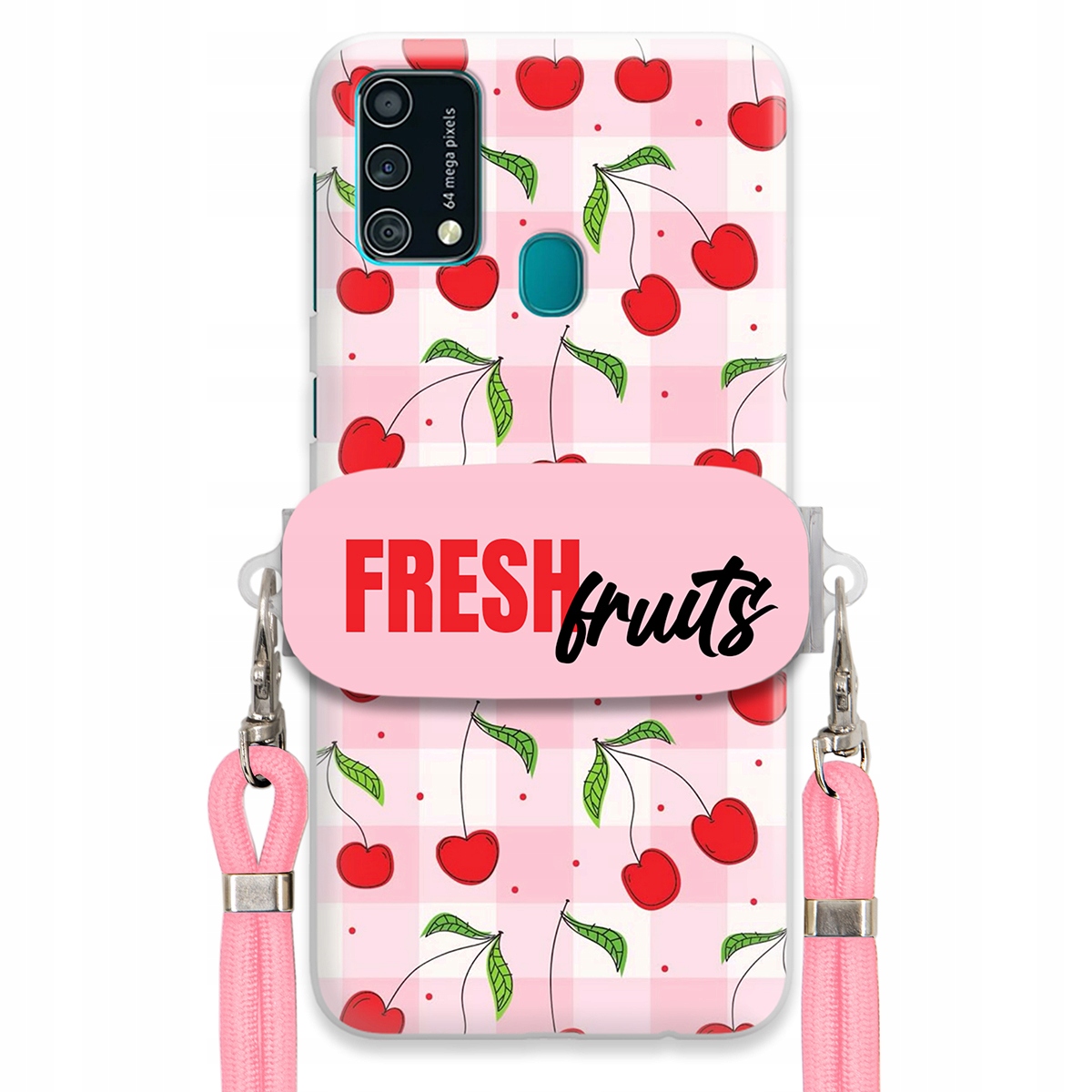 Puzdro na Samsung F41 Case držiak na šnúrku ruží Fresh Fruits Mriežka Ovocie