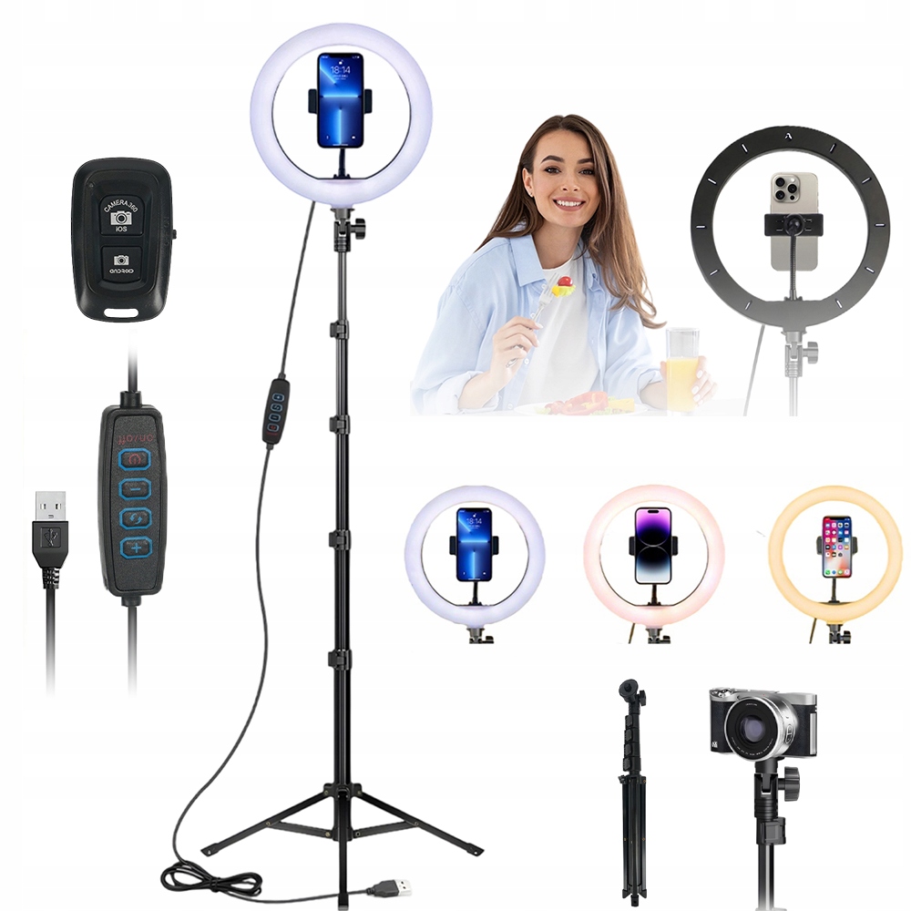 Prstencová Lampa Pro Selfie Ring Led Stativ Pro Smartphone 80-190 CM Dálkové Ovládání